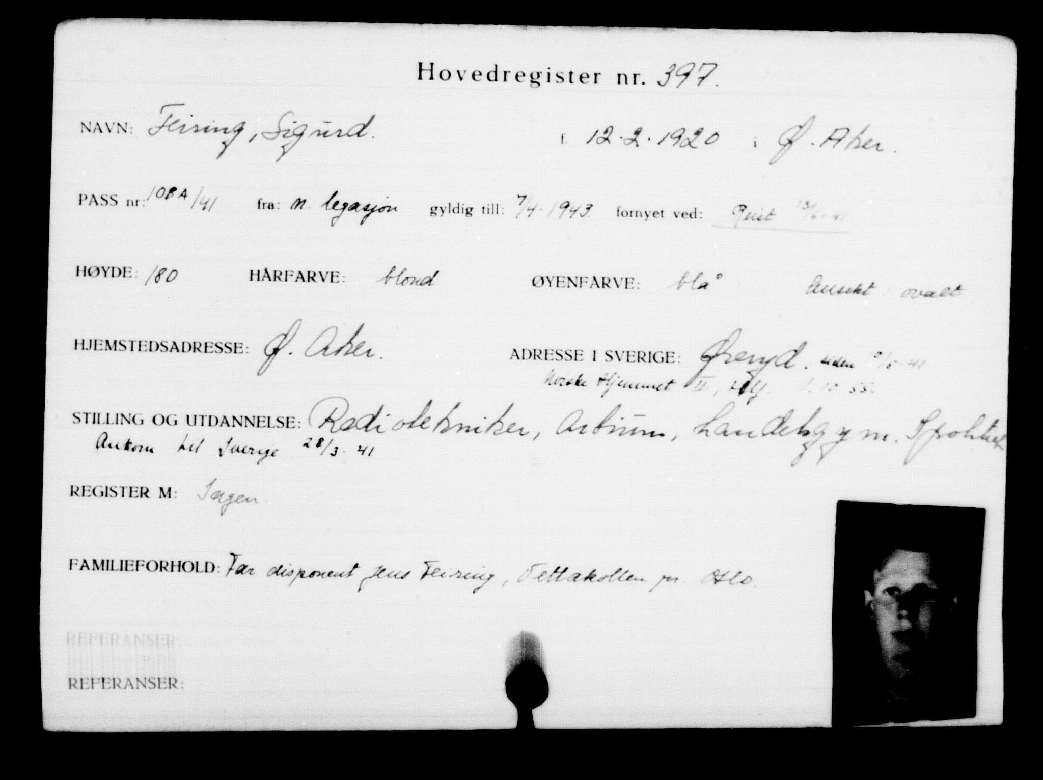 Utenriksstasjonene, Legasjonen i Stockholm, Flyktningkontoret, AV/RA-S-6753/V/Va/L0001: Kjesäterkartoteket, flyktninger med registreringsnr. 1-1000, 1940-1945, p. 622
