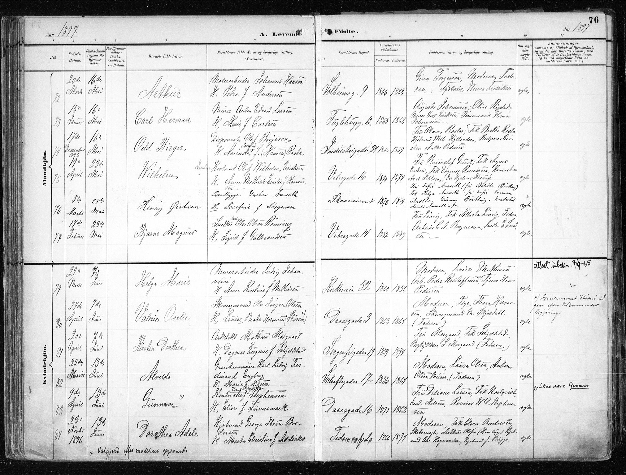 Uranienborg prestekontor Kirkebøker, SAO/A-10877/F/Fa/L0005: Parish register (official) no. 5, 1895-1907, p. 76