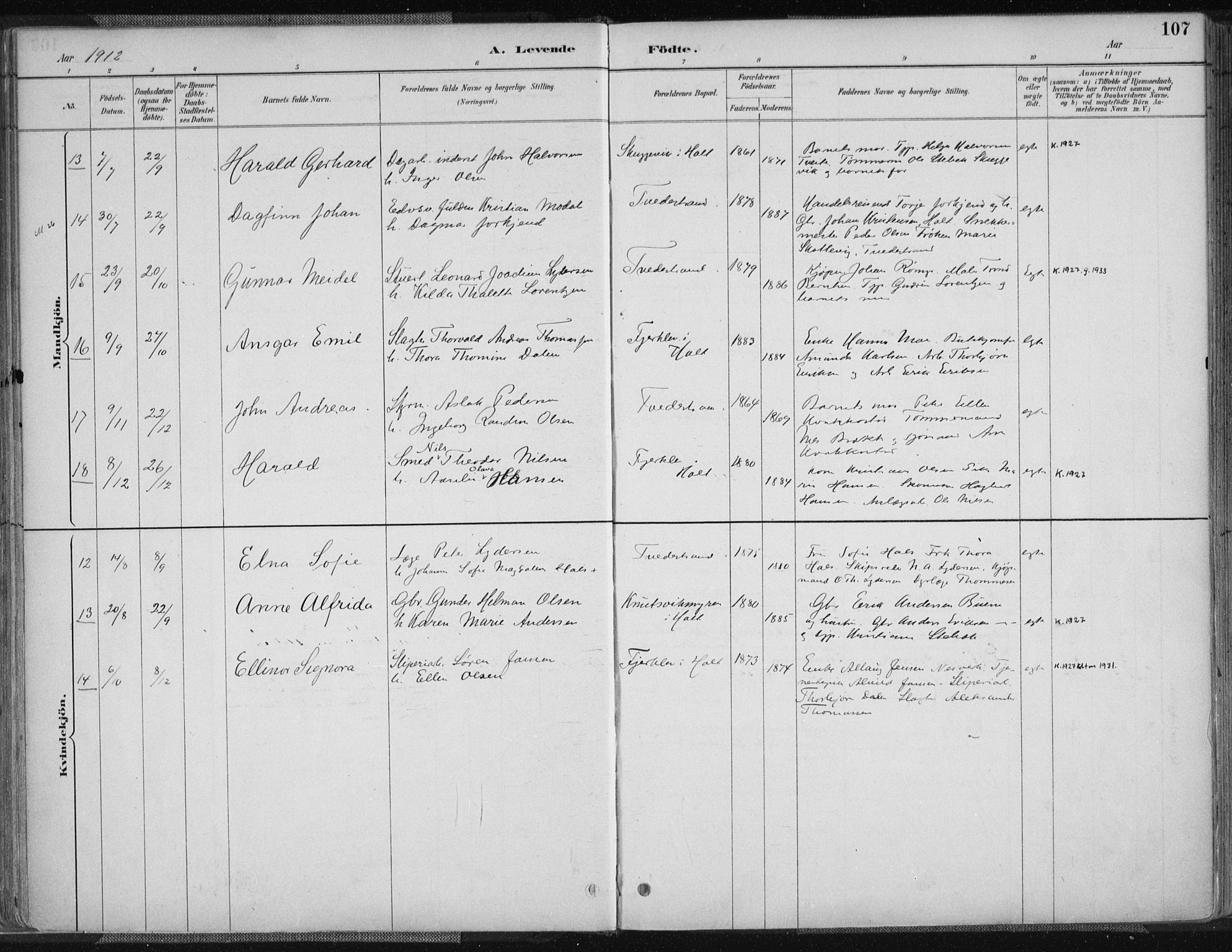 Tvedestrand sokneprestkontor, AV/SAK-1111-0042/F/Fa/L0001: Parish register (official) no. A 1, 1885-1916, p. 107