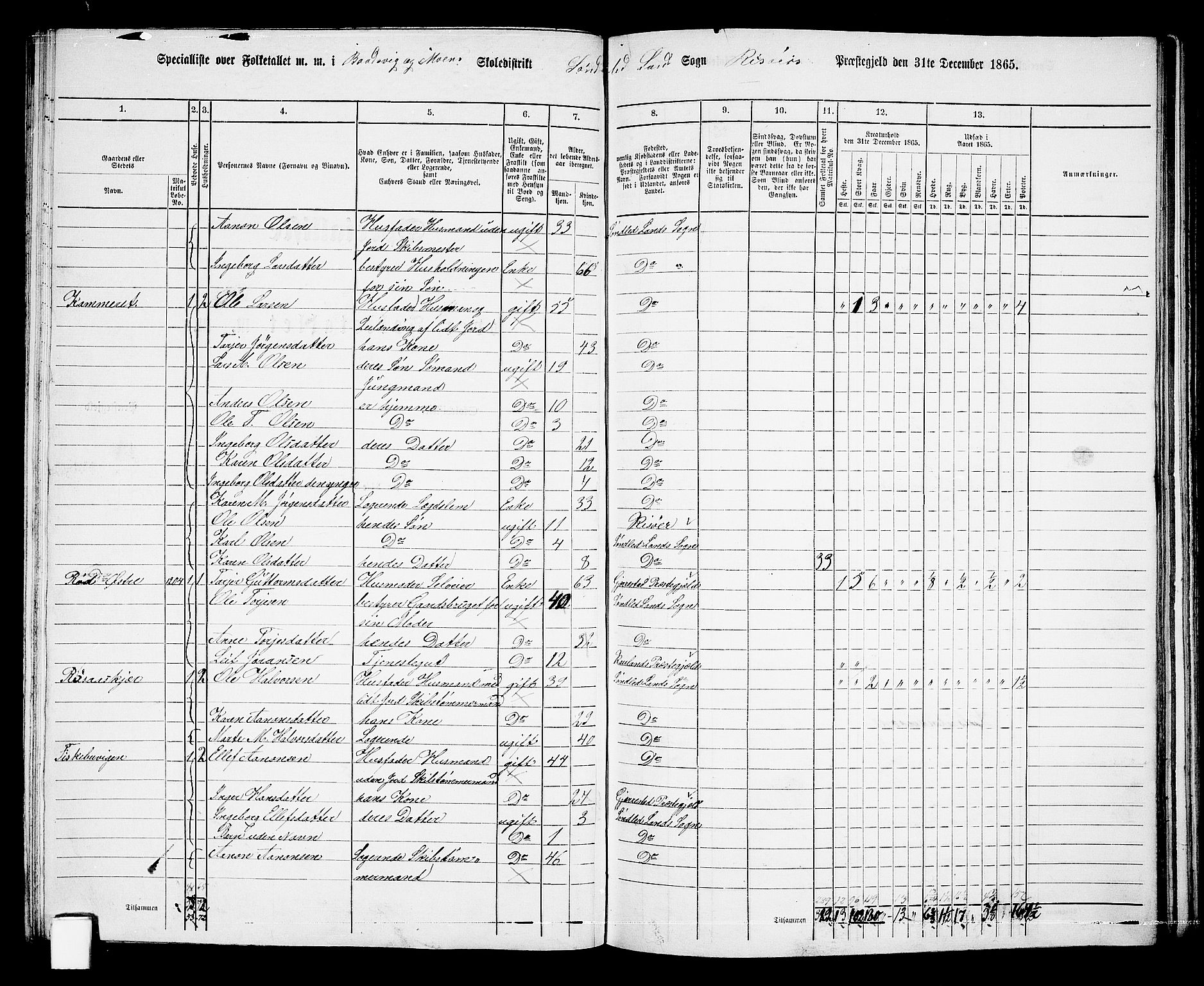 RA, 1865 census for Risør/Søndeled, 1865, p. 95