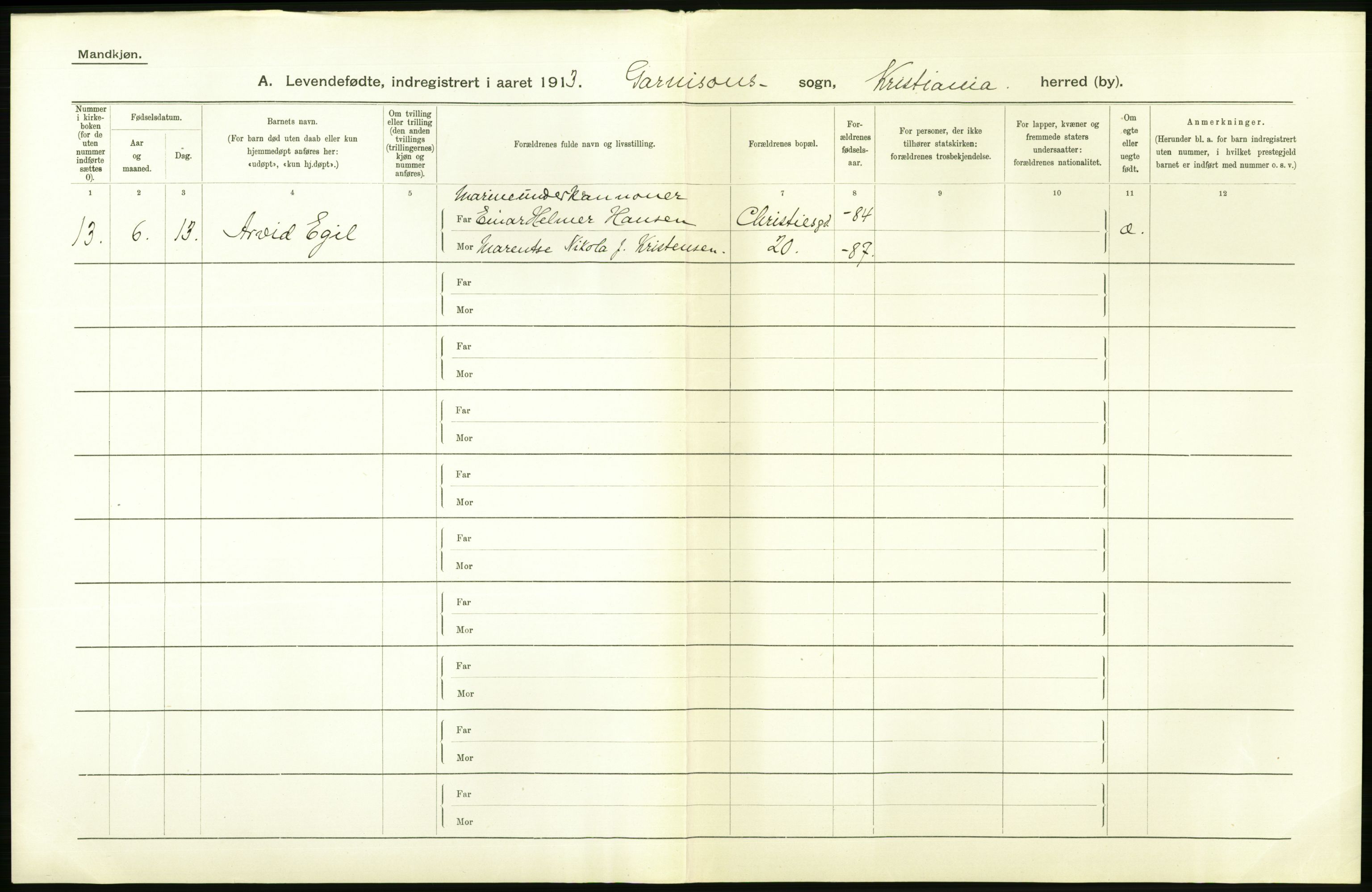 Statistisk sentralbyrå, Sosiodemografiske emner, Befolkning, AV/RA-S-2228/D/Df/Dfb/Dfbc/L0007: Kristiania: Levendefødte menn og kvinner., 1913, p. 732