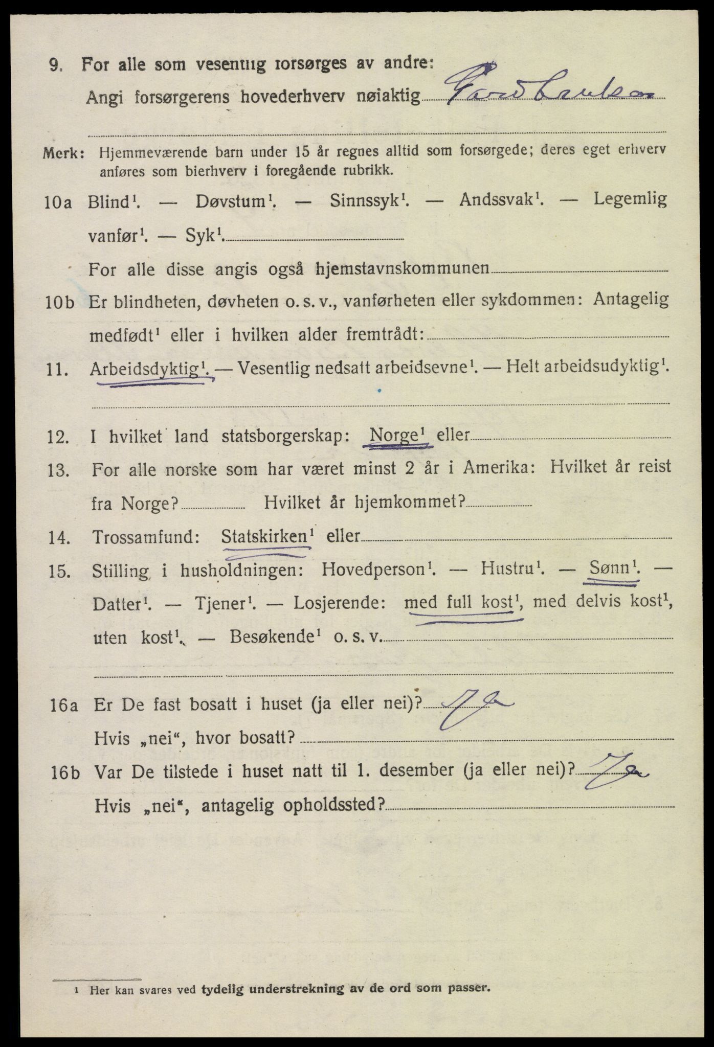 SAK, 1920 census for Bykle, 1920, p. 1010