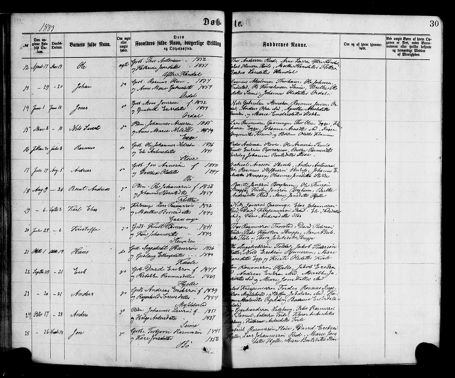 Gloppen sokneprestembete, SAB/A-80101/H/Haa/Haac/L0001: Parish register (official) no. C 1, 1871-1886, p. 30