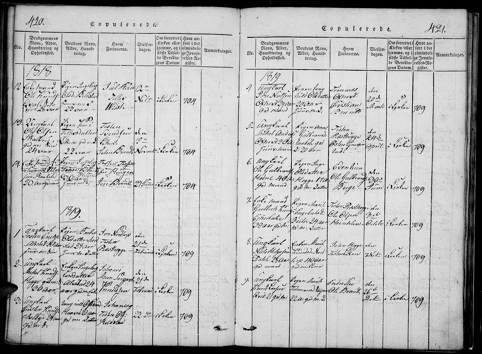 Slidre prestekontor, SAH/PREST-134/H/Ha/Hab/L0002: Parish register (copy) no. 2, 1814-1839, p. 420-421