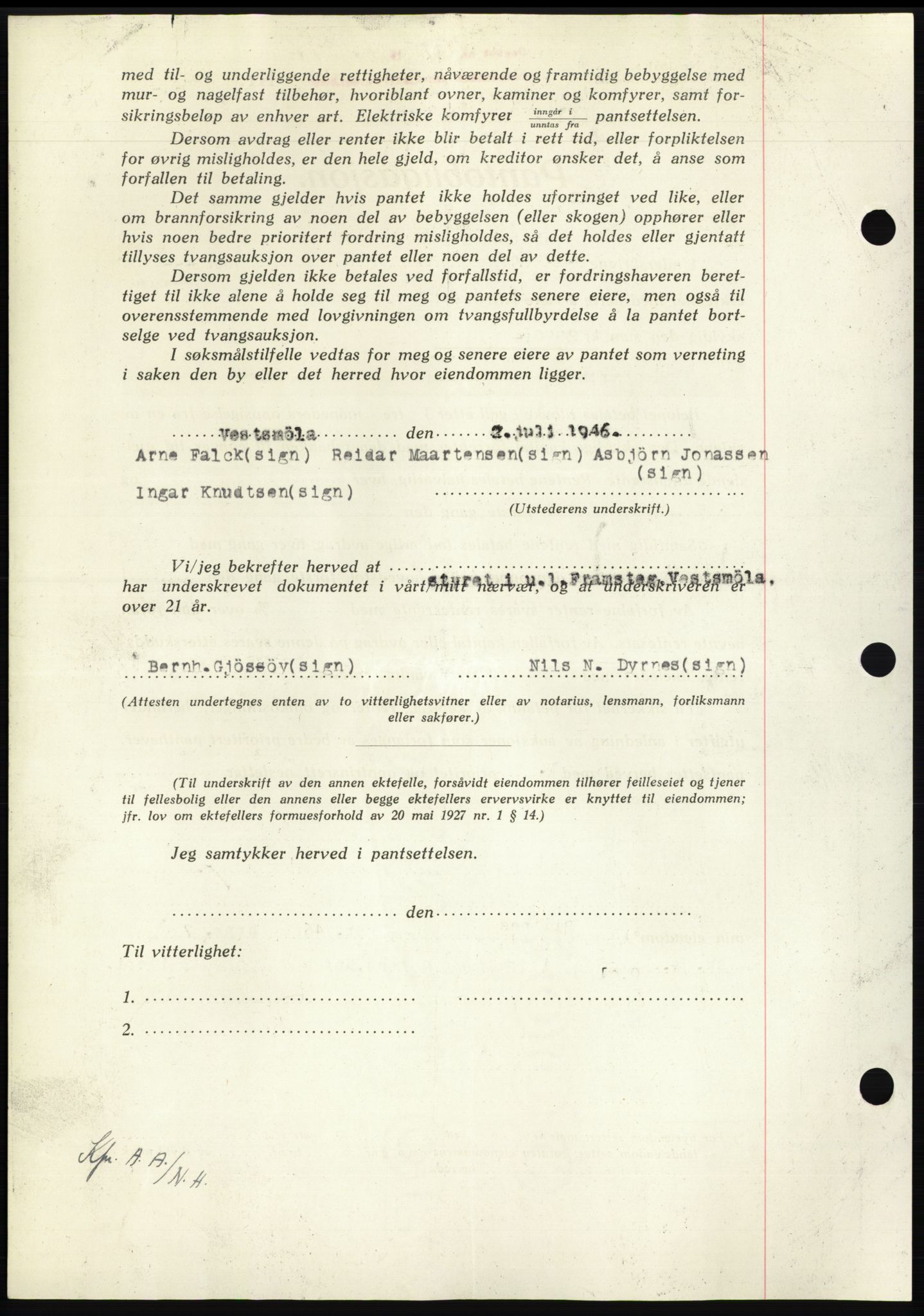 Nordmøre sorenskriveri, AV/SAT-A-4132/1/2/2Ca: Mortgage book no. B94, 1946-1946, Diary no: : 1395/1946