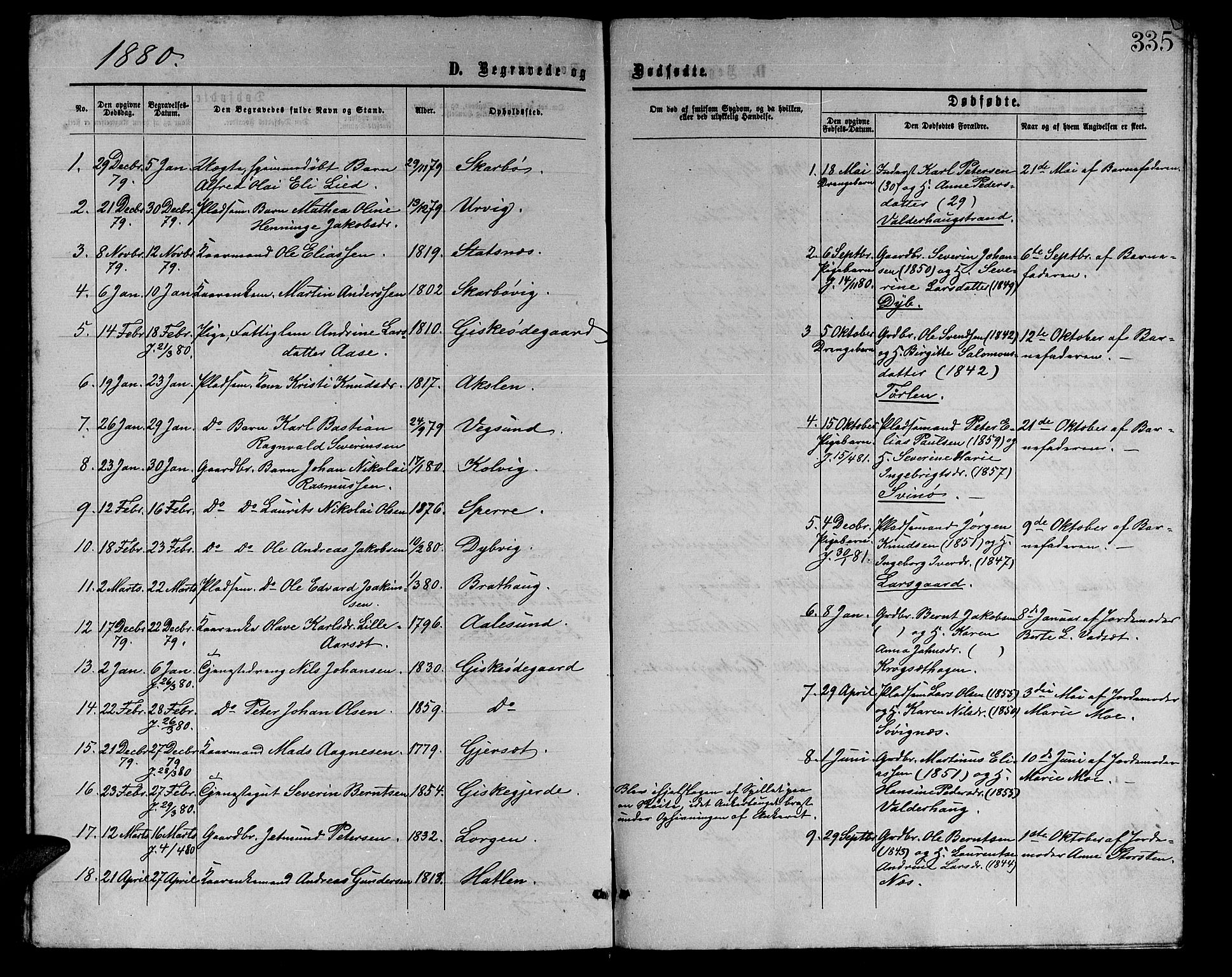 Ministerialprotokoller, klokkerbøker og fødselsregistre - Møre og Romsdal, AV/SAT-A-1454/528/L0428: Parish register (copy) no. 528C09, 1864-1880, p. 335