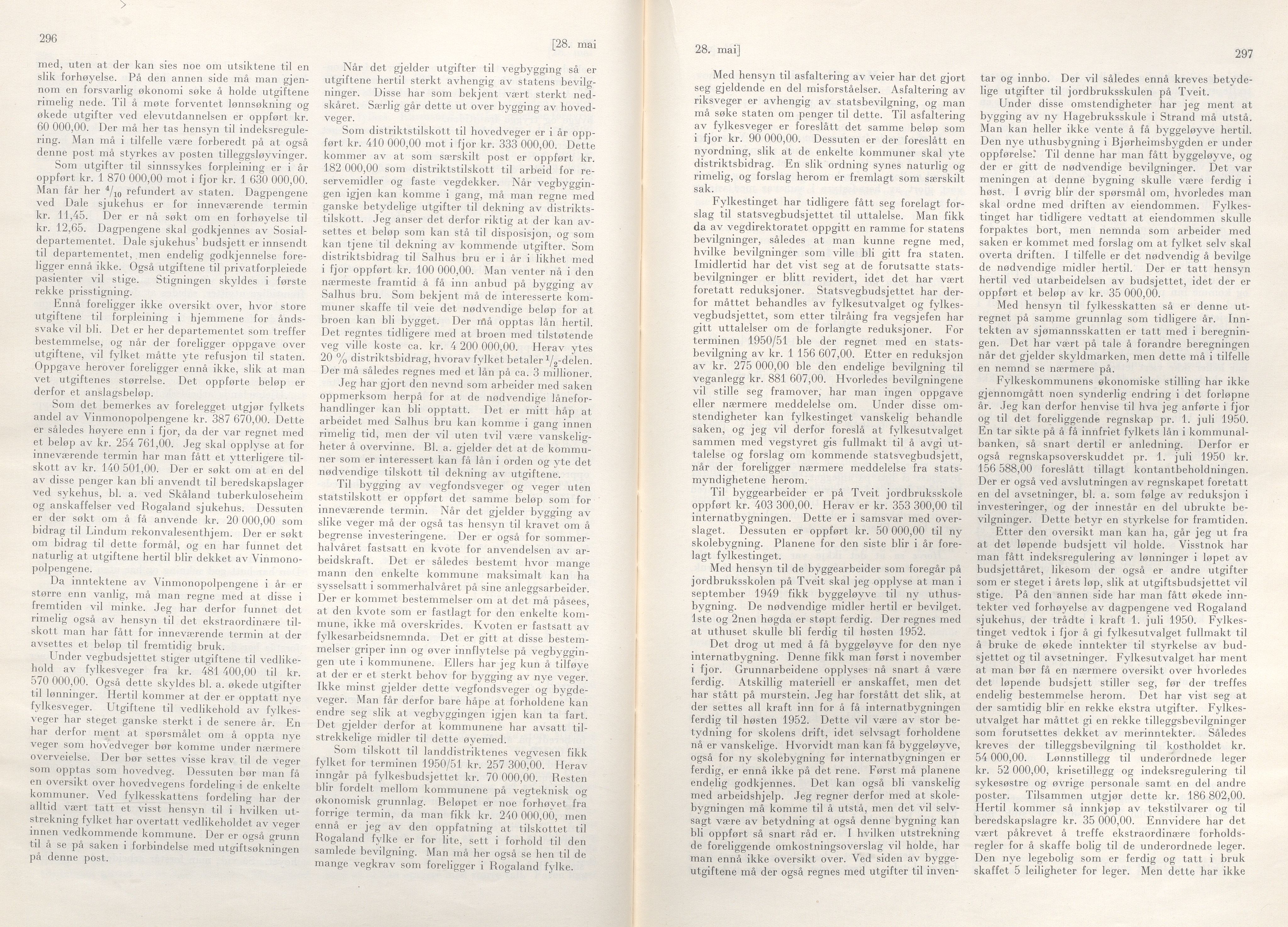 Rogaland fylkeskommune - Fylkesrådmannen , IKAR/A-900/A/Aa/Aaa/L0070: Møtebok , 1951, p. 296-297