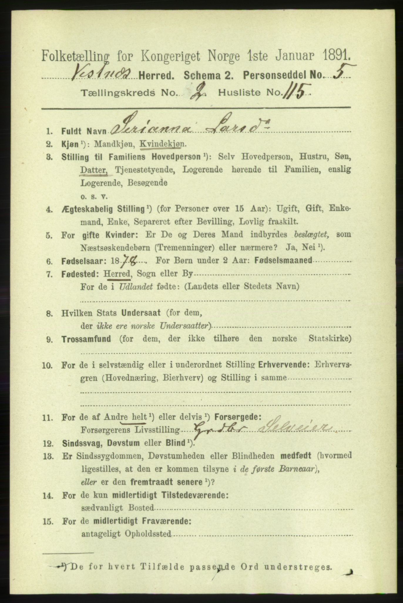 RA, 1891 census for 1535 Vestnes, 1891, p. 796