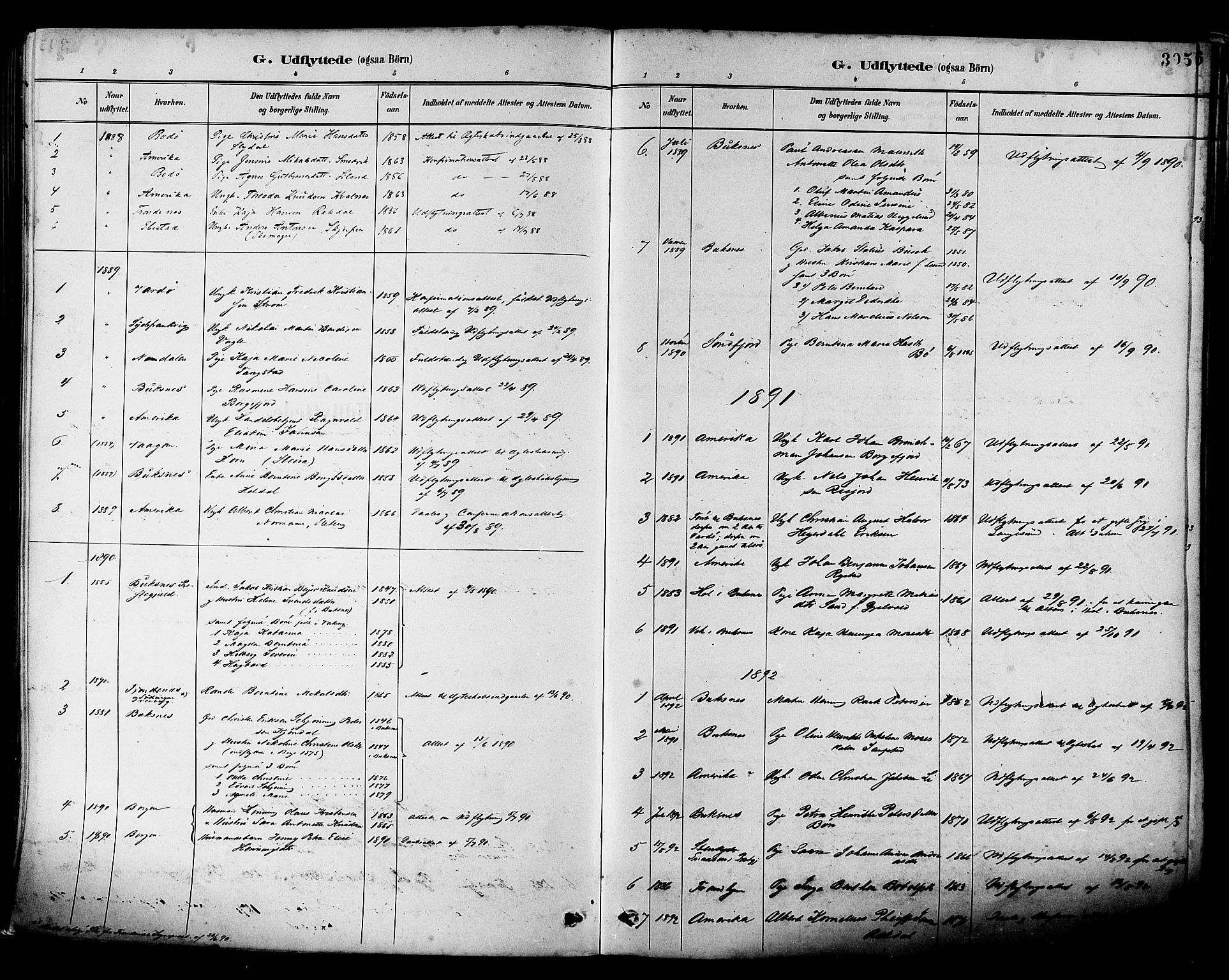Ministerialprotokoller, klokkerbøker og fødselsregistre - Nordland, SAT/A-1459/880/L1133: Parish register (official) no. 880A07, 1888-1898, p. 305