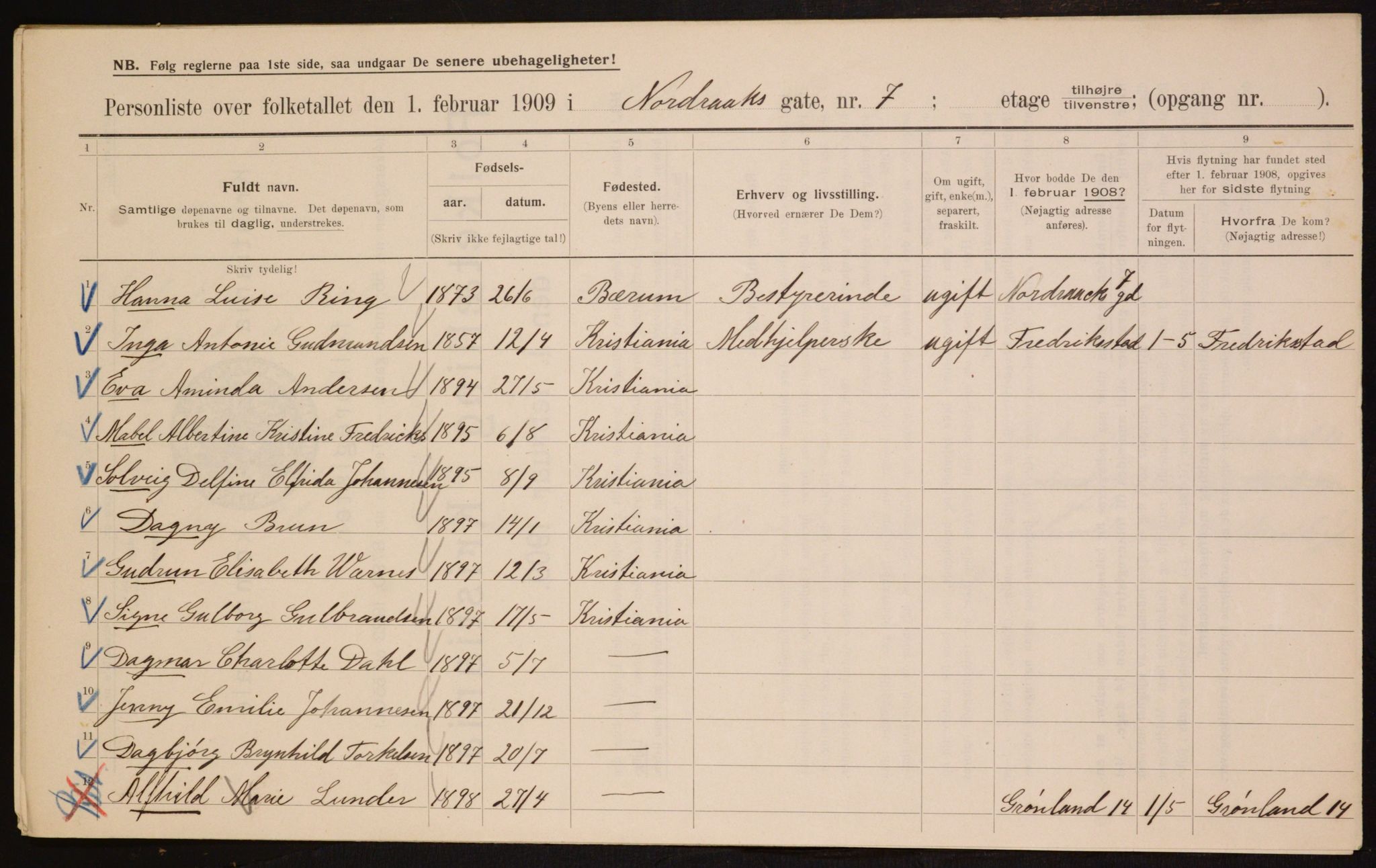 OBA, Municipal Census 1909 for Kristiania, 1909, p. 66908