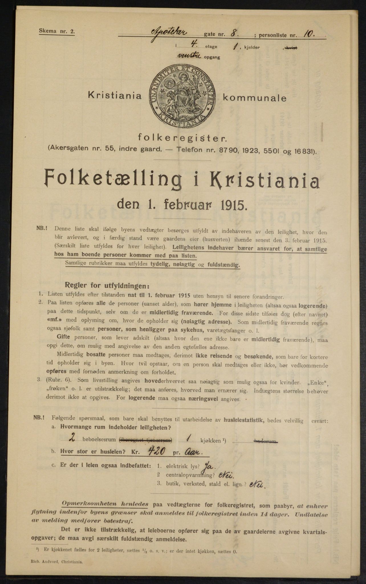 OBA, Municipal Census 1915 for Kristiania, 1915, p. 1414