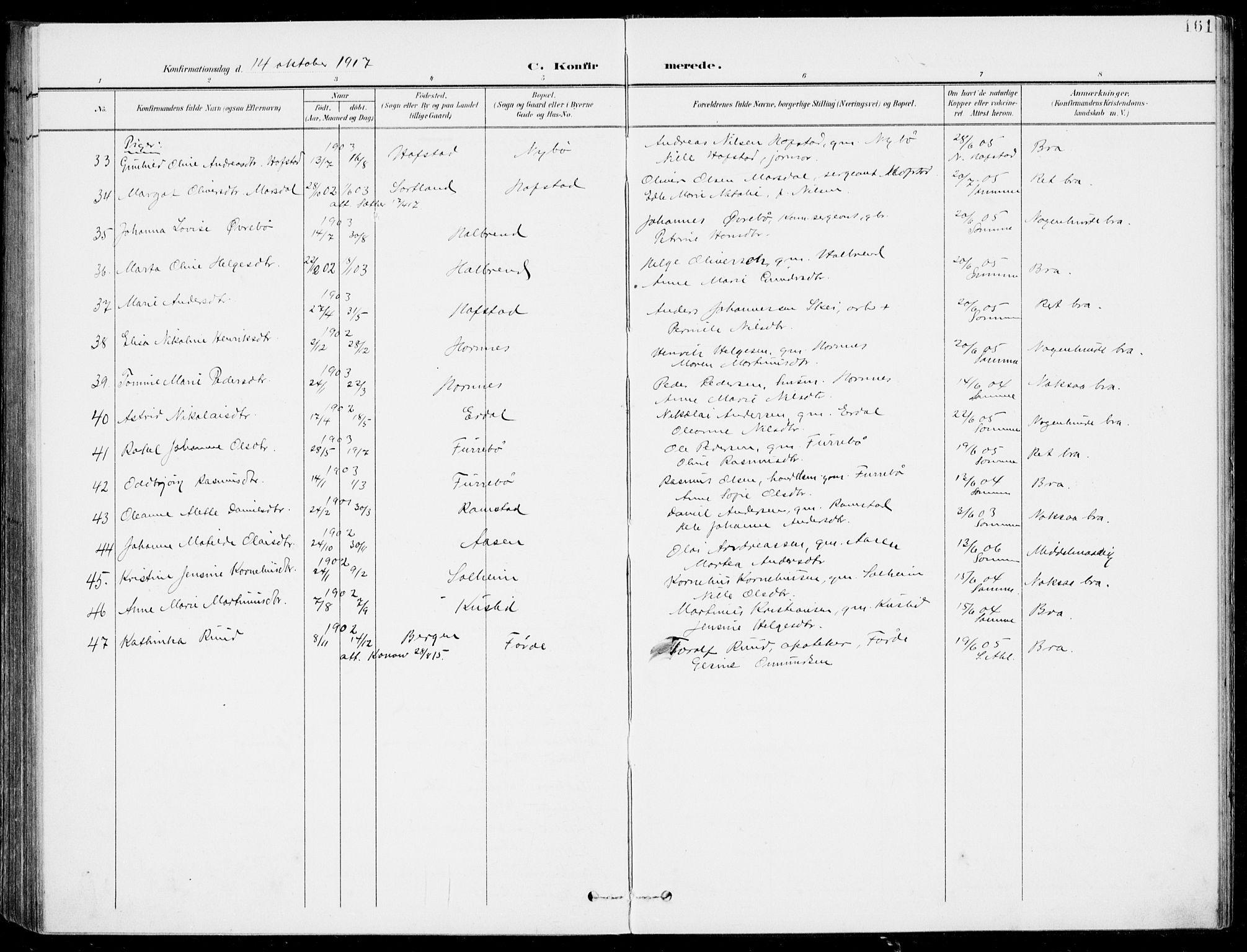 Førde sokneprestembete, SAB/A-79901/H/Haa/Haab/L0002: Parish register (official) no. B  2, 1899-1920, p. 161