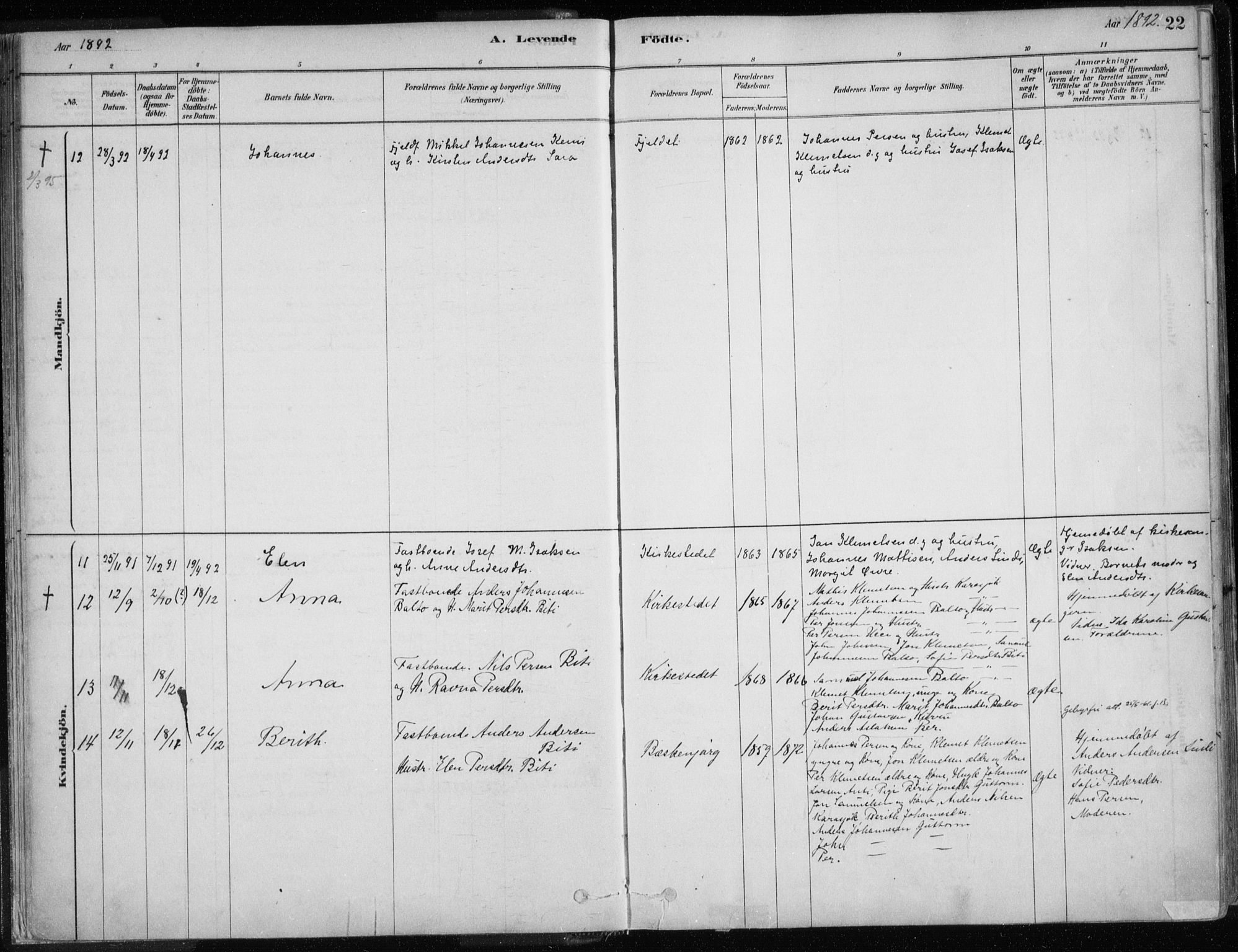 Karasjok sokneprestkontor, AV/SATØ-S-1352/H/Ha/L0002kirke: Parish register (official) no. 2, 1885-1906, p. 22