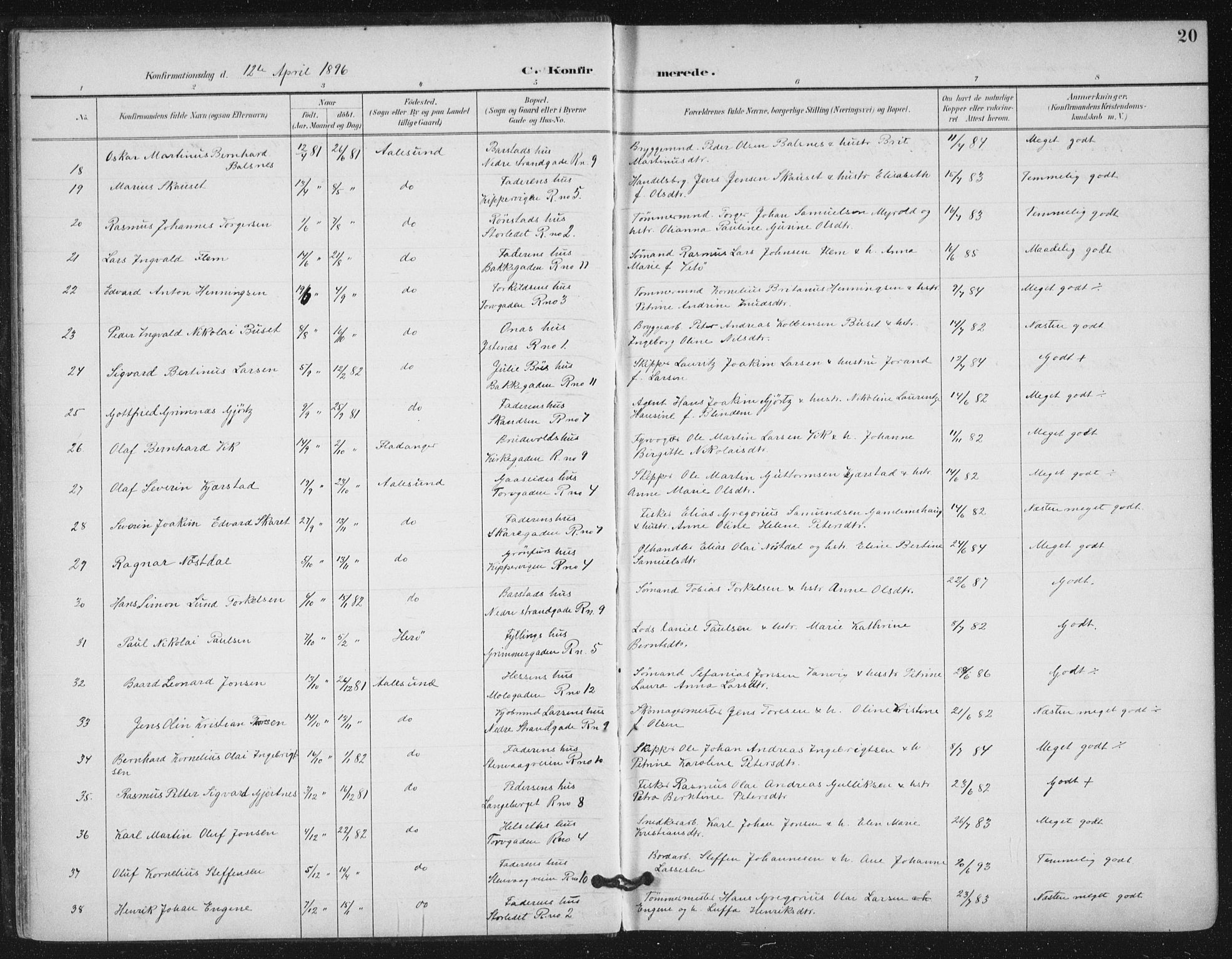 Ministerialprotokoller, klokkerbøker og fødselsregistre - Møre og Romsdal, AV/SAT-A-1454/529/L0457: Parish register (official) no. 529A07, 1894-1903, p. 20