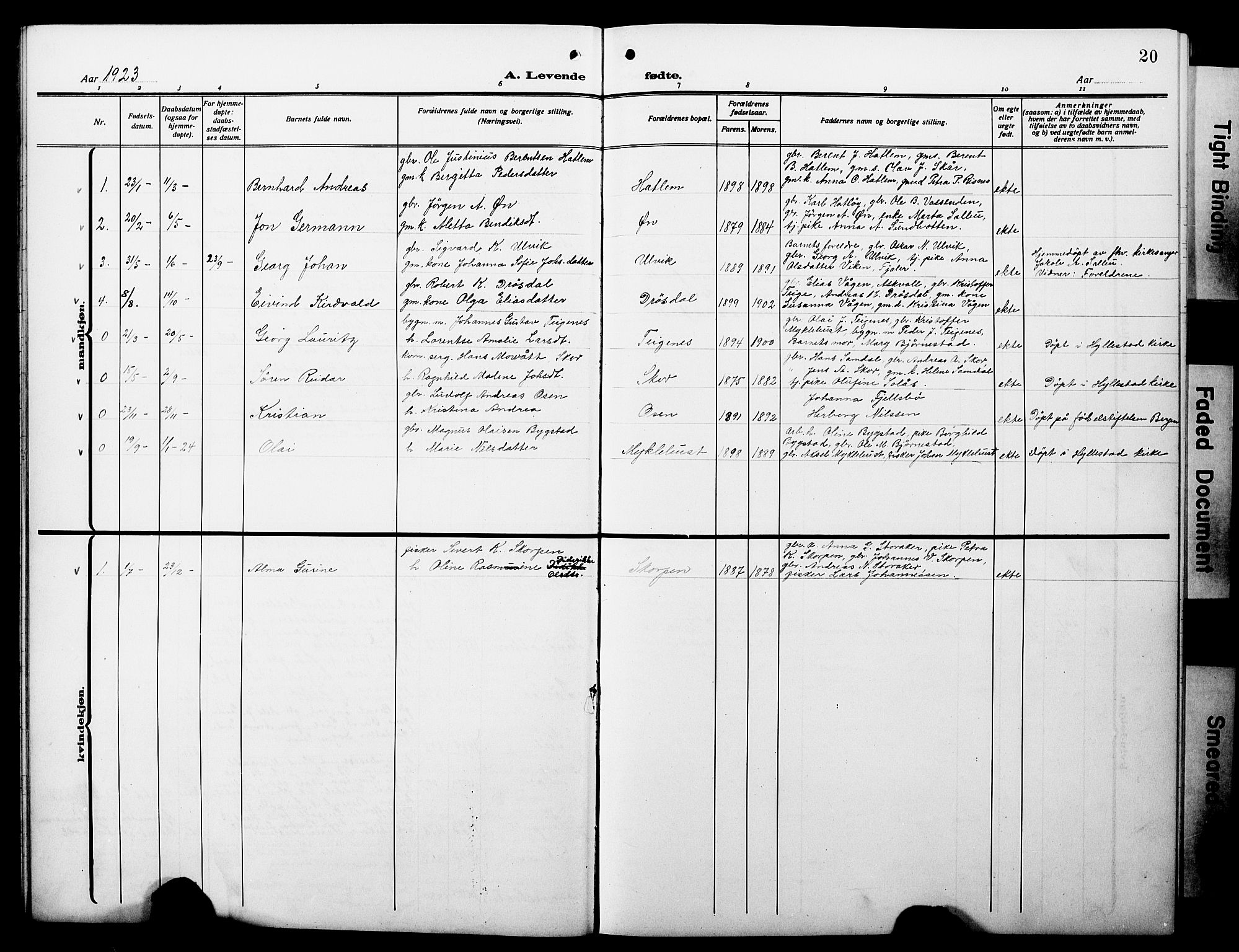 Hyllestad sokneprestembete, SAB/A-80401: Parish register (copy) no. C 4, 1914-1927, p. 20