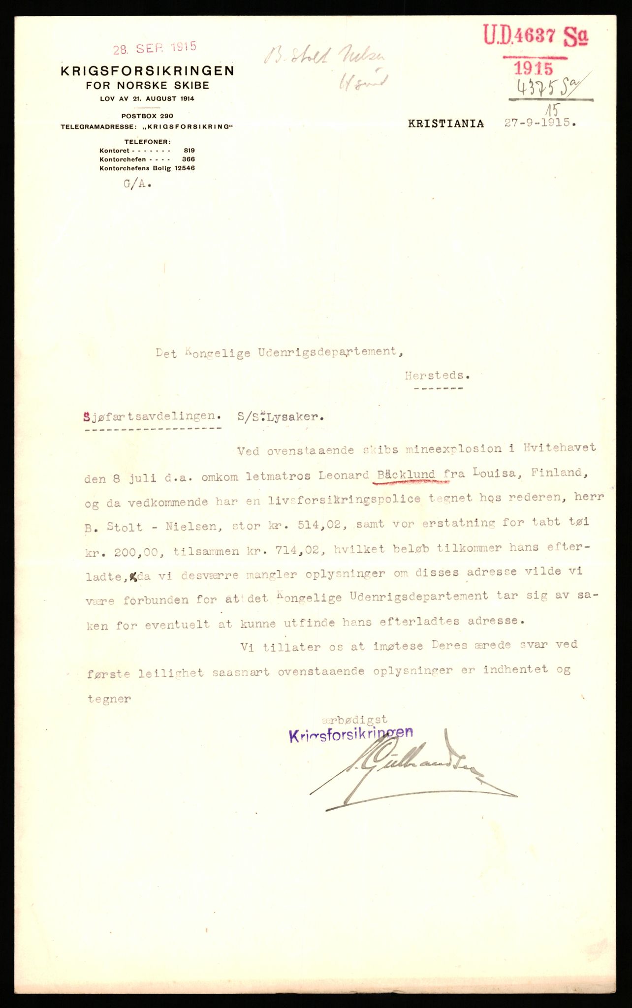 Handelsdepartementet, Sjøfartsavdelingen, 1. sjømannskontor, AV/RA-S-1405/D/Dm/L0010: Forliste skip Lar - Min, 1906-1920, p. 478