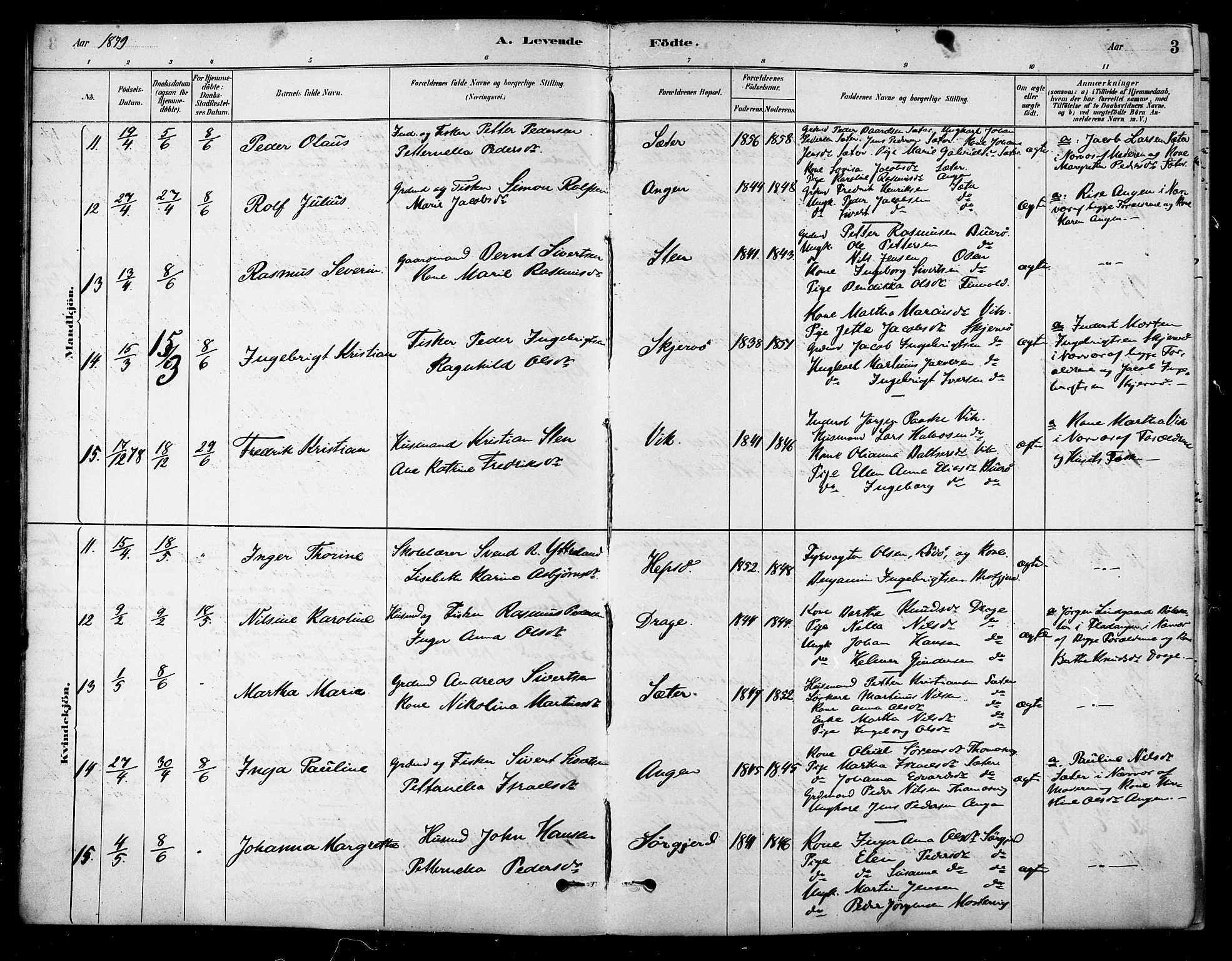 Ministerialprotokoller, klokkerbøker og fødselsregistre - Sør-Trøndelag, AV/SAT-A-1456/658/L0722: Parish register (official) no. 658A01, 1879-1896, p. 3