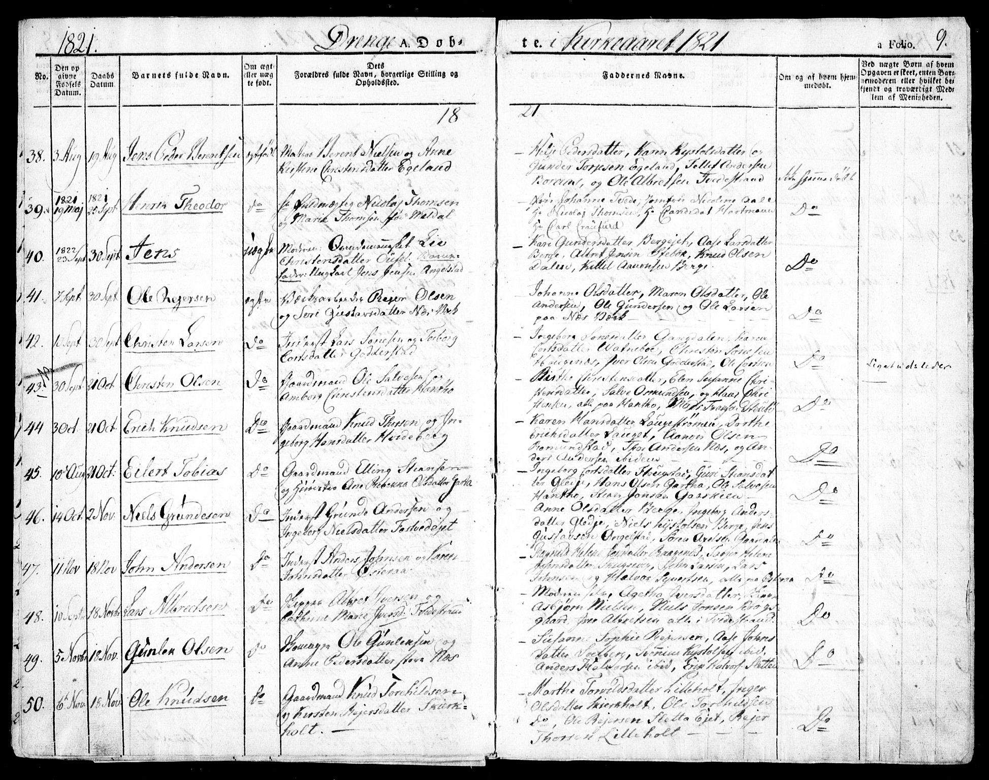 Holt sokneprestkontor, AV/SAK-1111-0021/F/Fa/L0006: Parish register (official) no. A 6, 1820-1835, p. 9