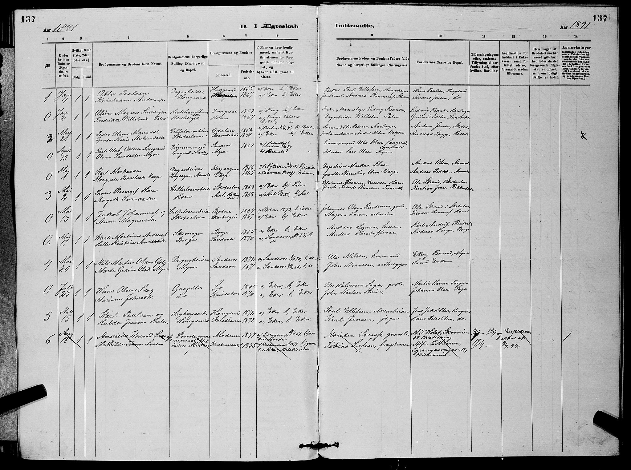 Eiker kirkebøker, AV/SAKO-A-4/G/Gb/L0003: Parish register (copy) no. II 3, 1880-1893, p. 137