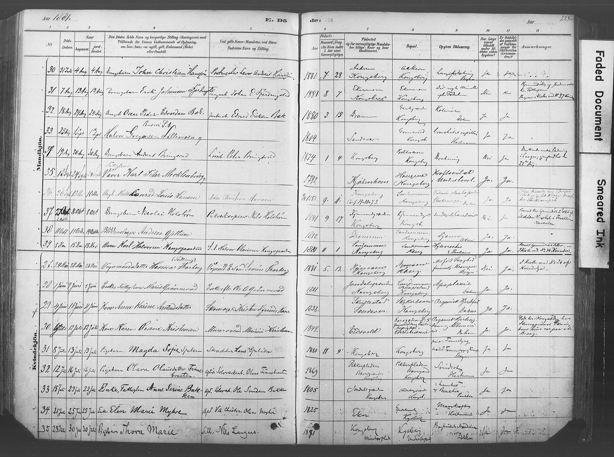 Kongsberg kirkebøker, AV/SAKO-A-22/F/Fb/L0001: Parish register (official) no. II 1, 1878-1886, p. 224