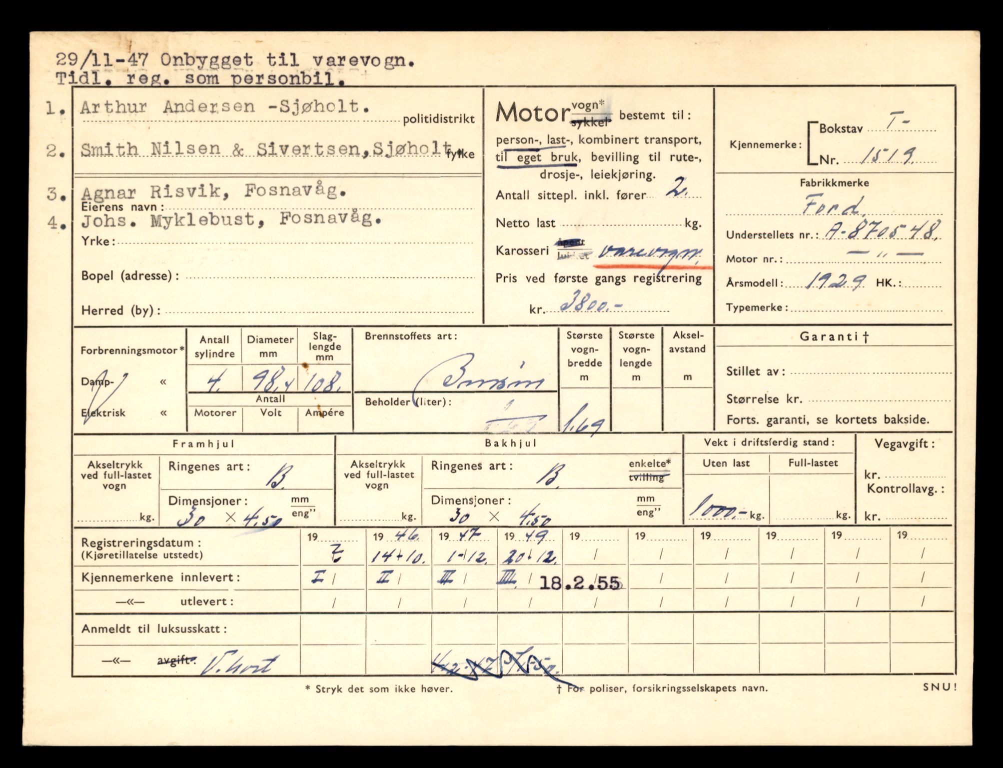 Møre og Romsdal vegkontor - Ålesund trafikkstasjon, AV/SAT-A-4099/F/Fe/L0013: Registreringskort for kjøretøy T 1451 - T 1564, 1927-1998, p. 1604