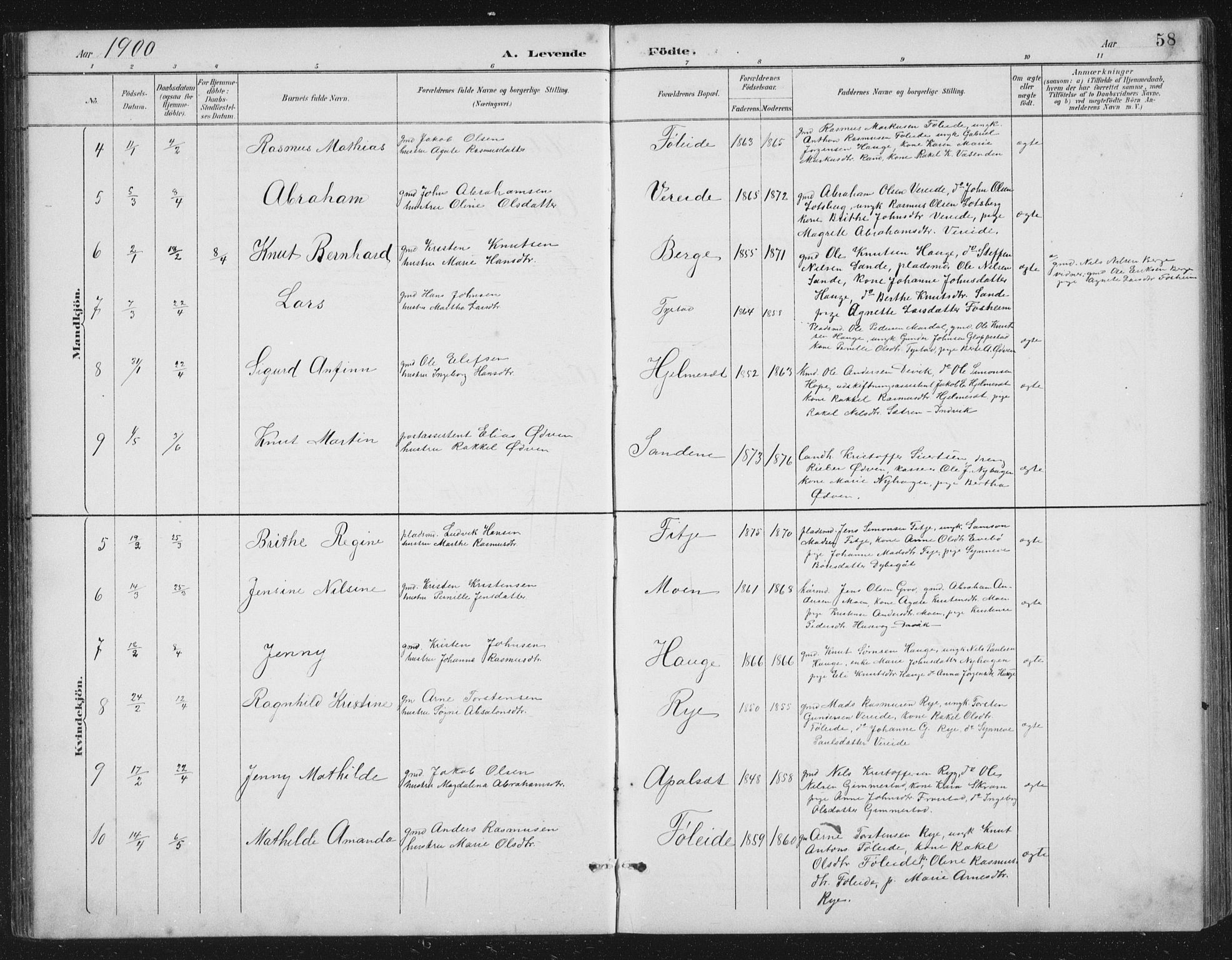 Gloppen sokneprestembete, SAB/A-80101/H/Hab/Habb/L0002: Parish register (copy) no. B 2, 1889-1909, p. 58