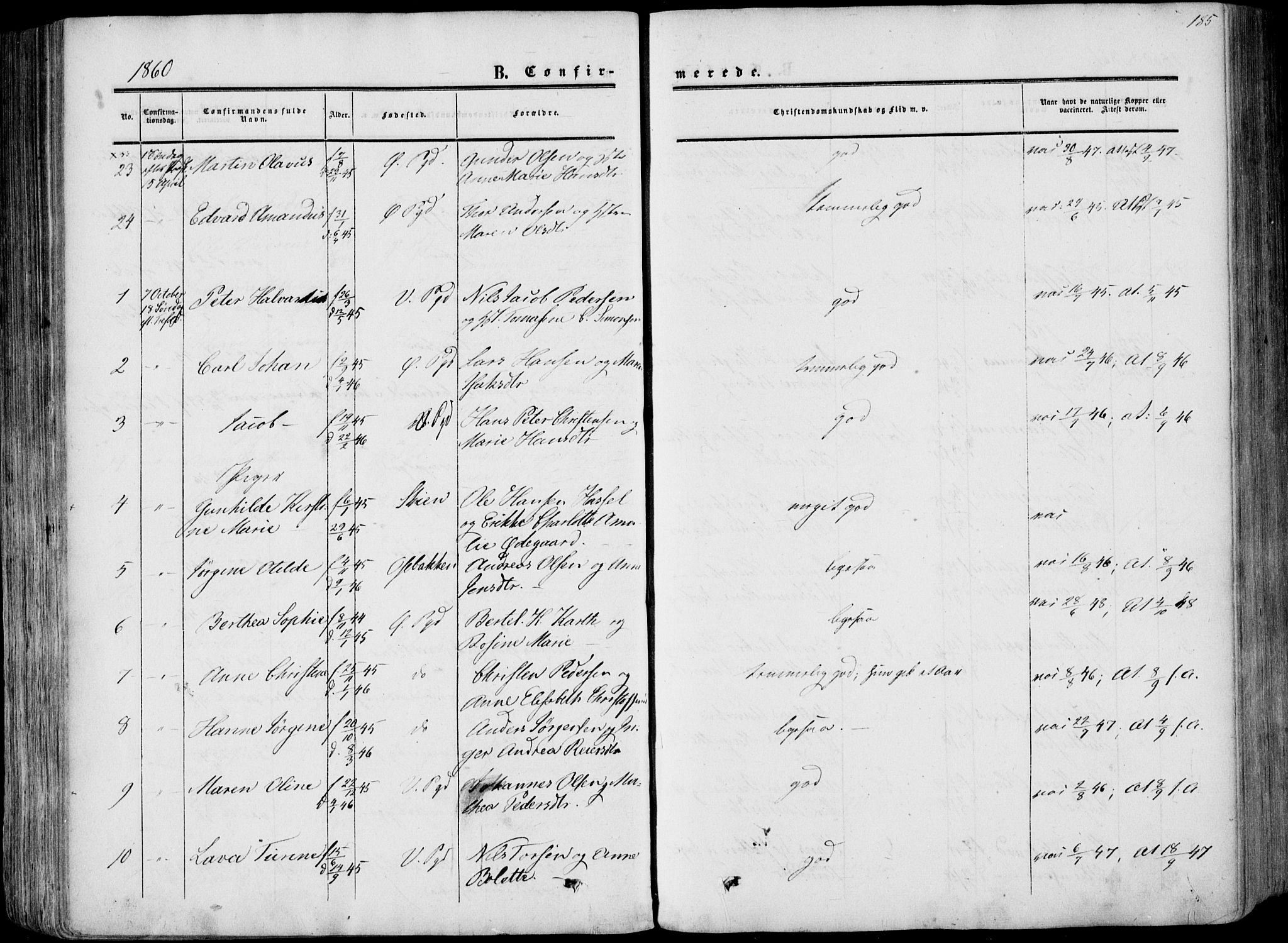 Porsgrunn kirkebøker , AV/SAKO-A-104/F/Fa/L0007: Parish register (official) no. 7, 1858-1877, p. 185