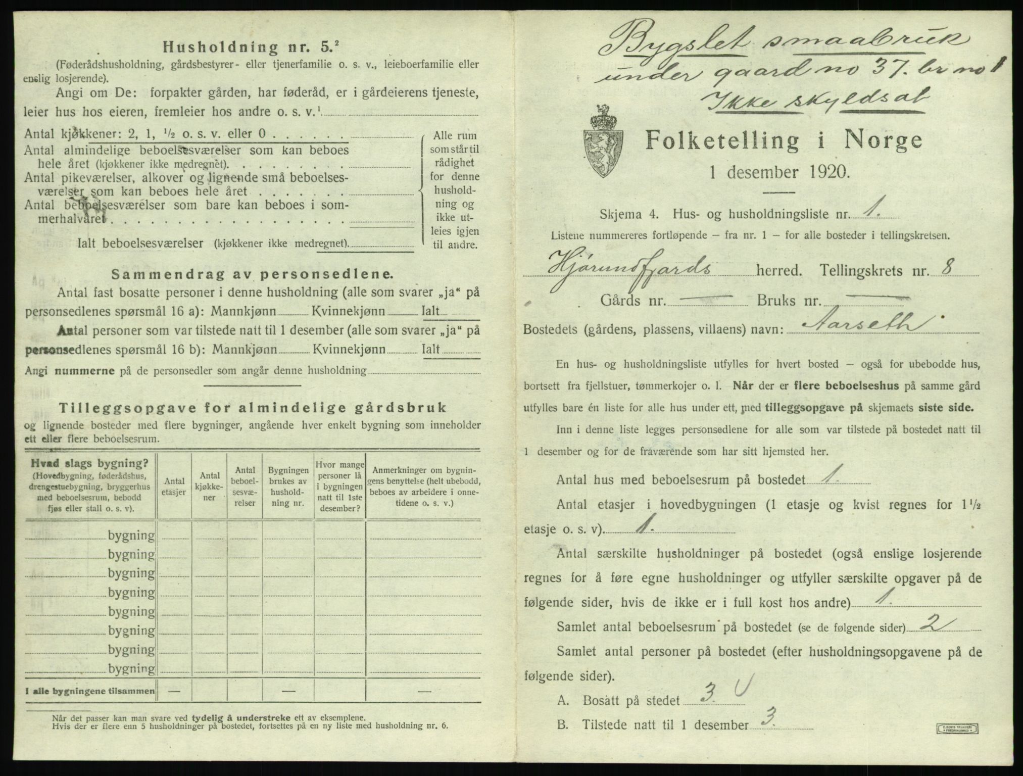 SAT, 1920 census for Hjørundfjord, 1920, p. 369