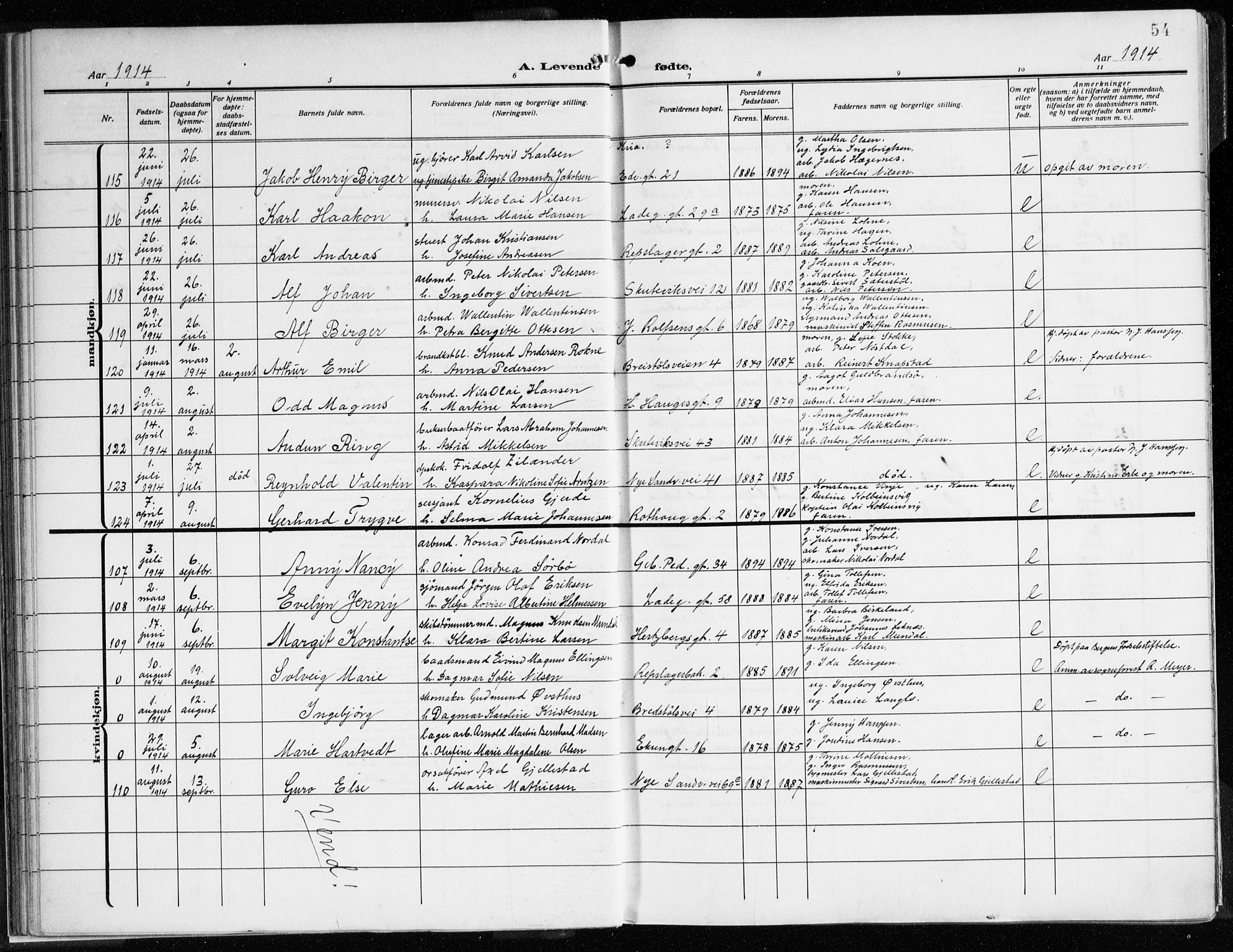 Sandviken Sokneprestembete, AV/SAB-A-77601/H/Ha/L0007: Parish register (official) no. B 4, 1912-1924, p. 54