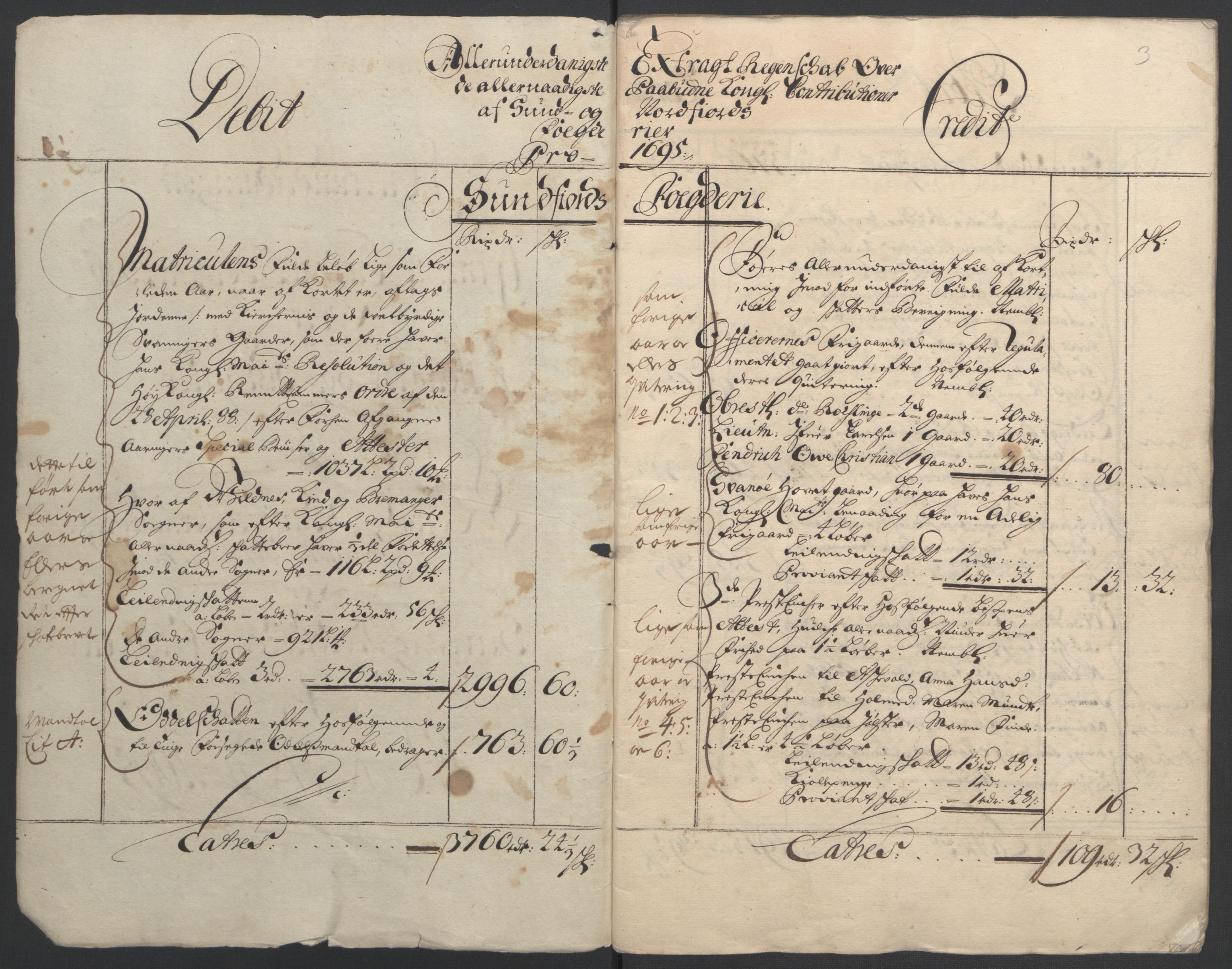 Rentekammeret inntil 1814, Reviderte regnskaper, Fogderegnskap, RA/EA-4092/R53/L3422: Fogderegnskap Sunn- og Nordfjord, 1695-1696, p. 5