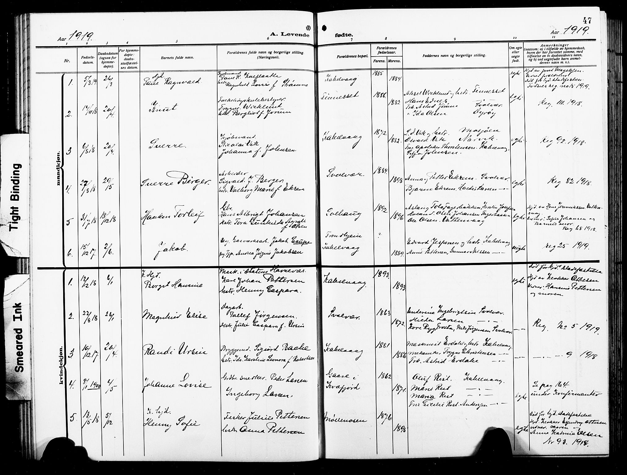 Ministerialprotokoller, klokkerbøker og fødselsregistre - Nordland, AV/SAT-A-1459/874/L1080: Parish register (copy) no. 874C09, 1915-1925, p. 47