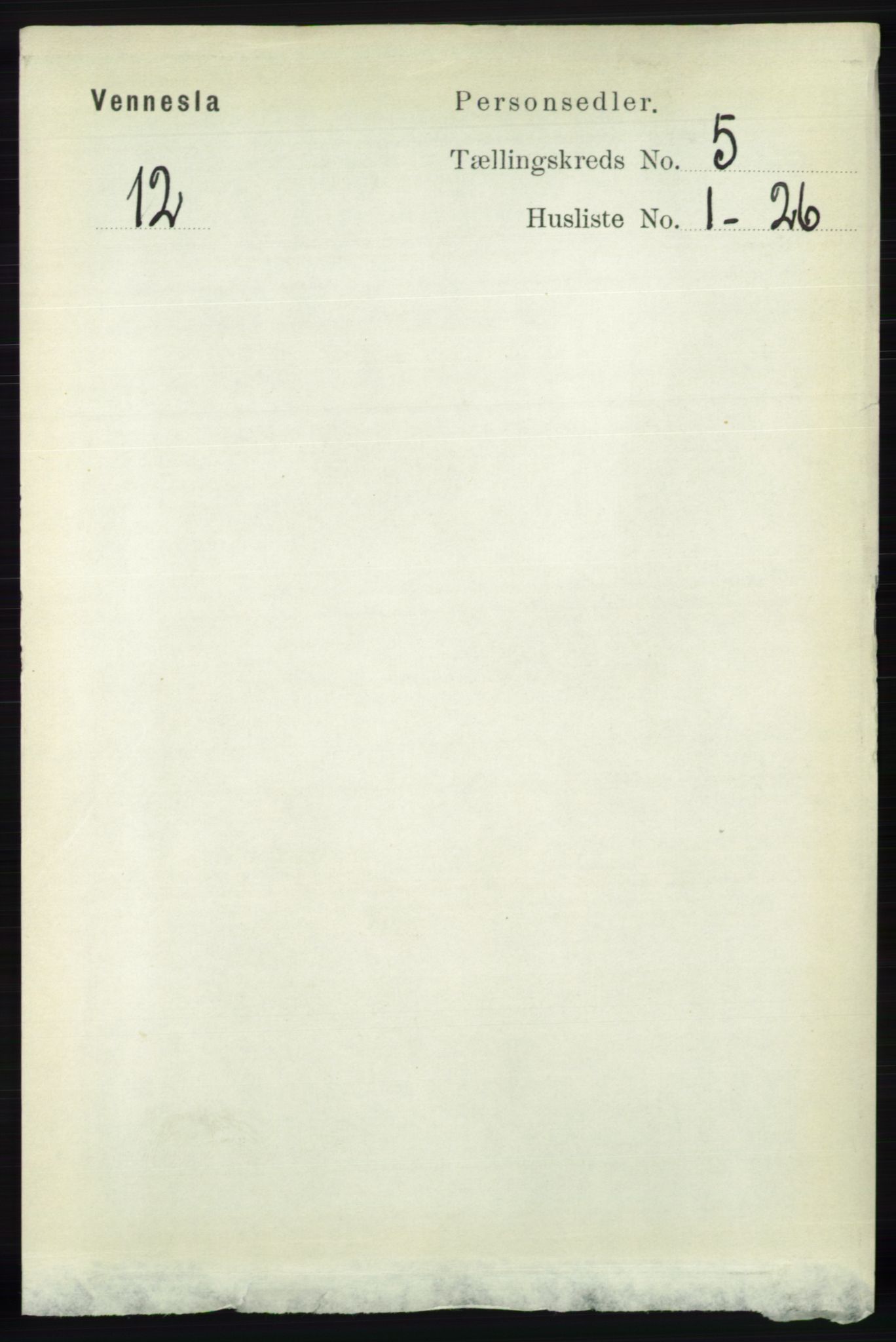 RA, 1891 census for 1014 Vennesla, 1891, p. 1212