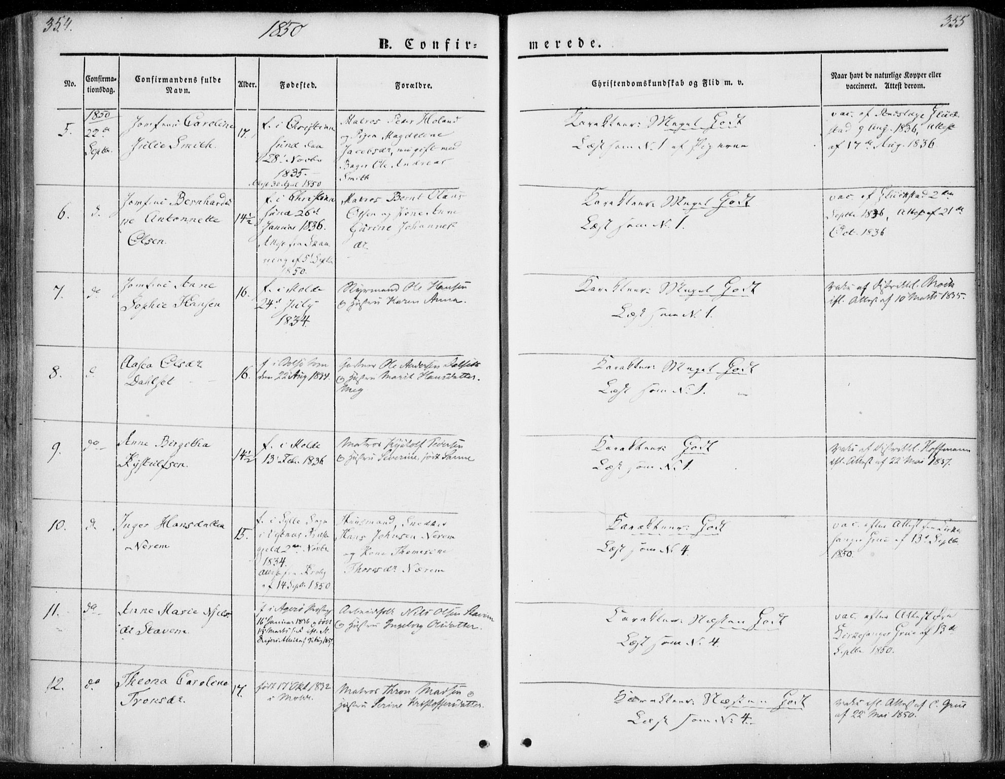 Ministerialprotokoller, klokkerbøker og fødselsregistre - Møre og Romsdal, SAT/A-1454/558/L0689: Parish register (official) no. 558A03, 1843-1872, p. 354-355