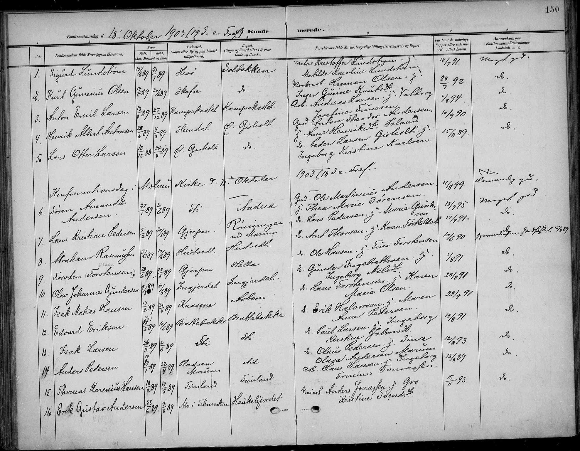 Solum kirkebøker, AV/SAKO-A-306/F/Fb/L0003: Parish register (official) no. II 3, 1901-1912, p. 150