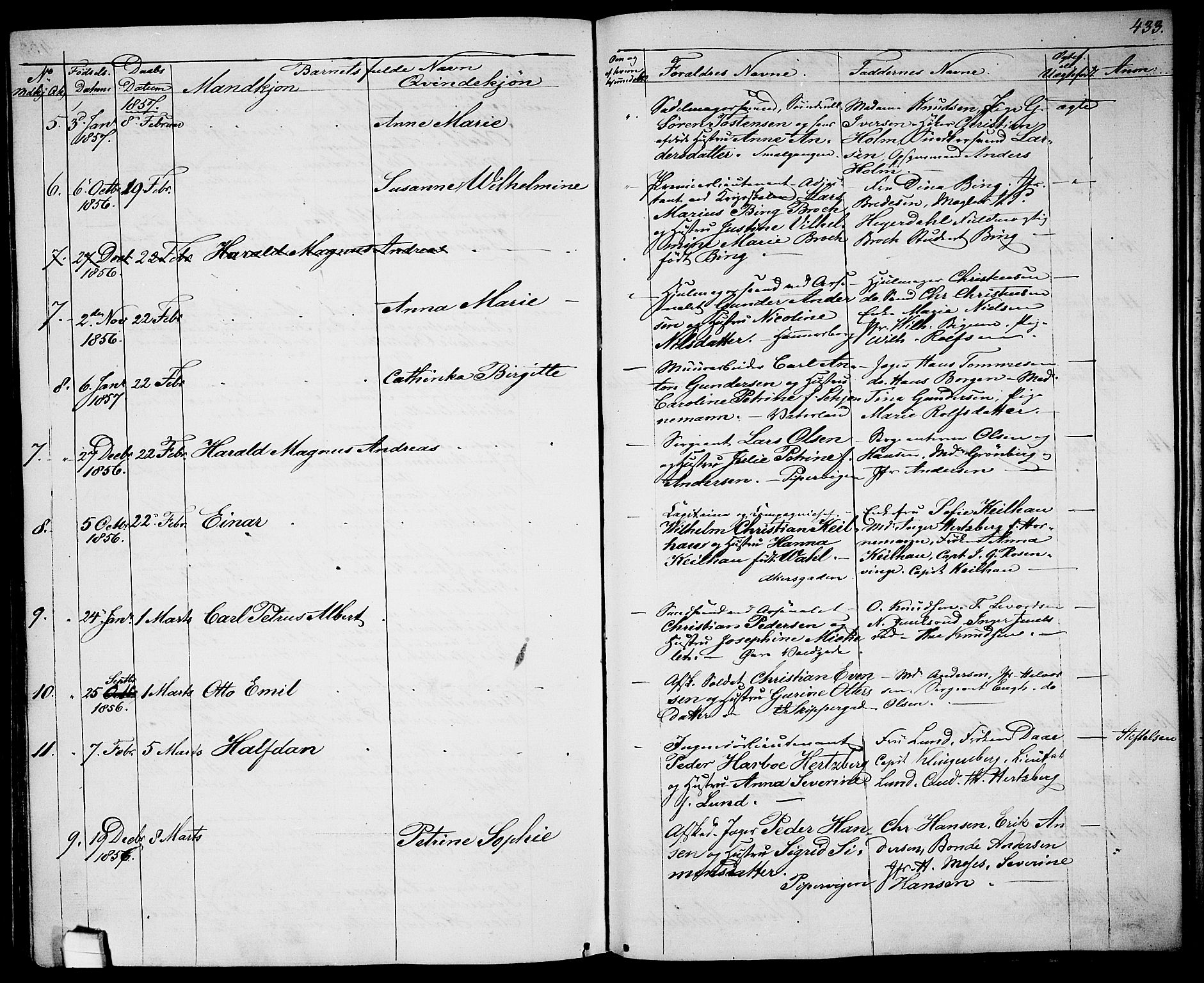 Garnisonsmenigheten Kirkebøker, AV/SAO-A-10846/G/Ga/L0005: Parish register (copy) no. 5, 1841-1860, p. 433