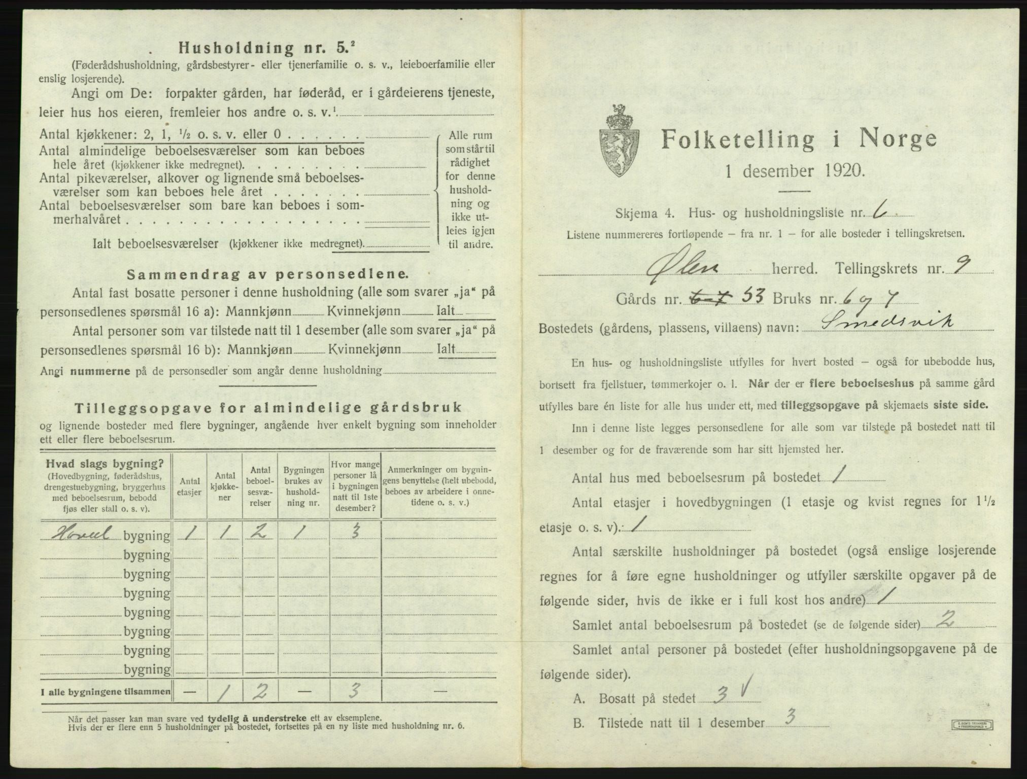 SAB, 1920 census for Ølen, 1920, p. 679