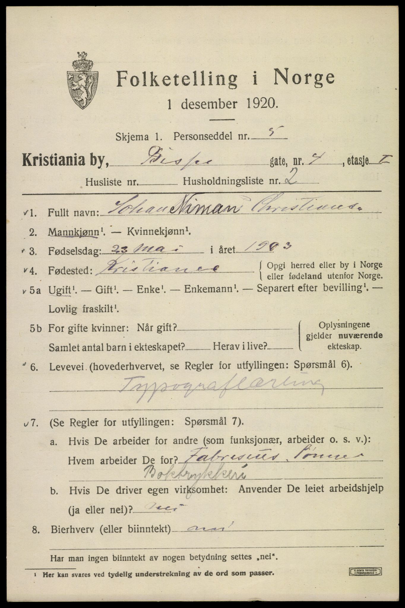 SAO, 1920 census for Kristiania, 1920, p. 157037