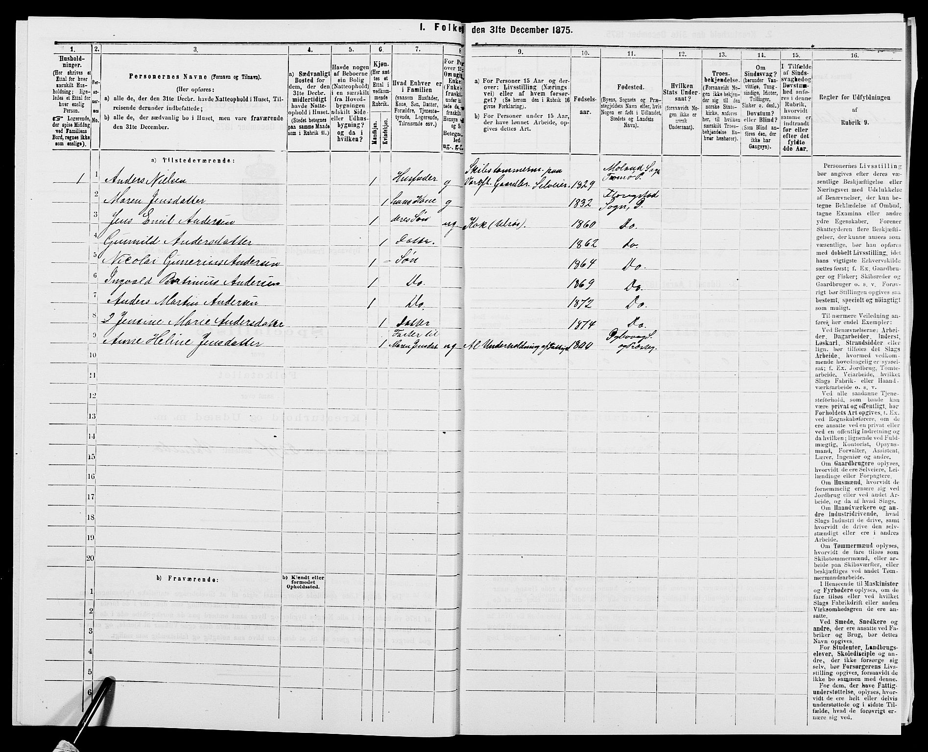 SAK, 1875 census for 0915P Dypvåg, 1875, p. 1413