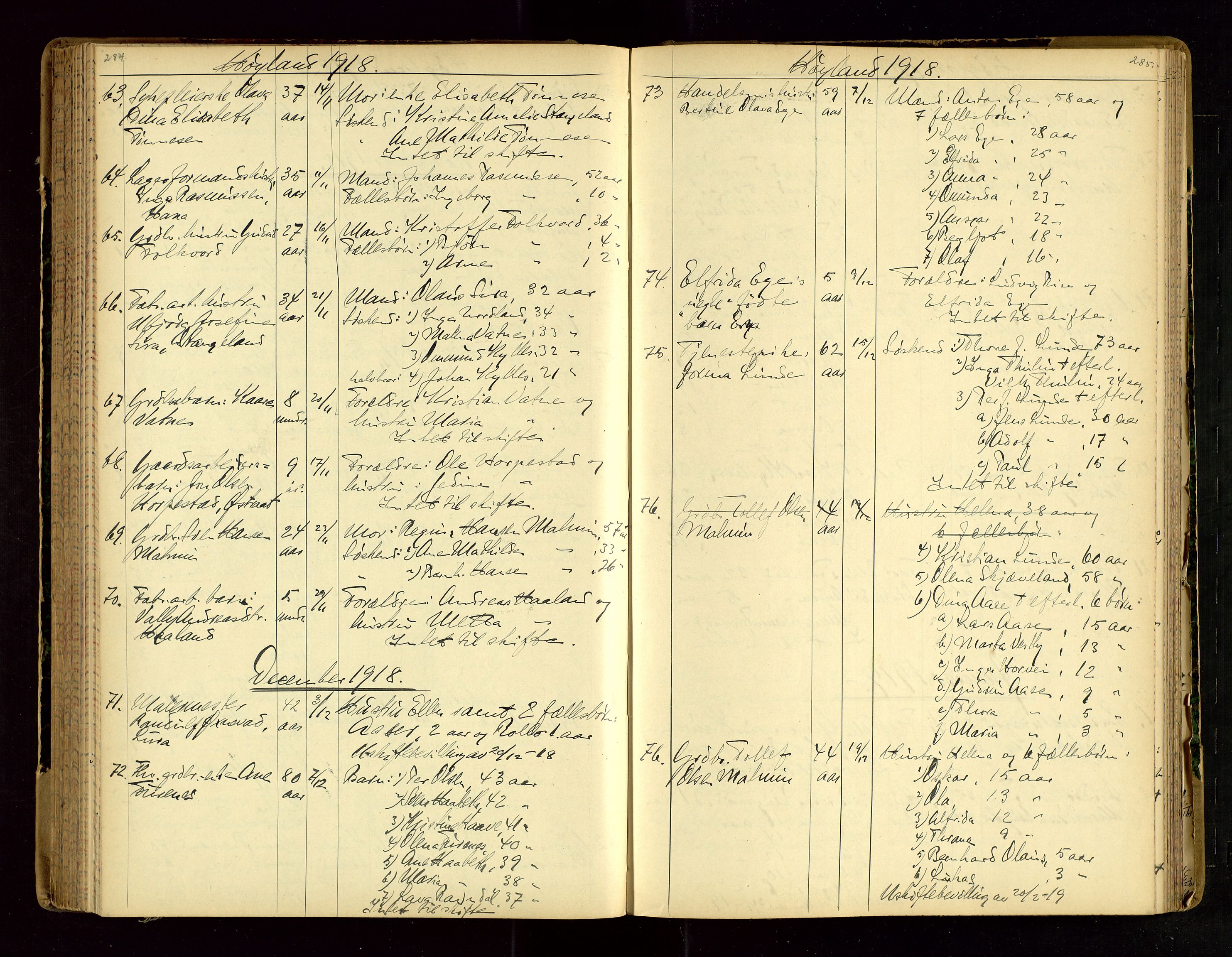 Jæren sorenskriveri, AV/SAST-A-100310/01/5/52/52B/L0003: DØDSFALLPROTOKOLL, 1910-1916, p. 284-285