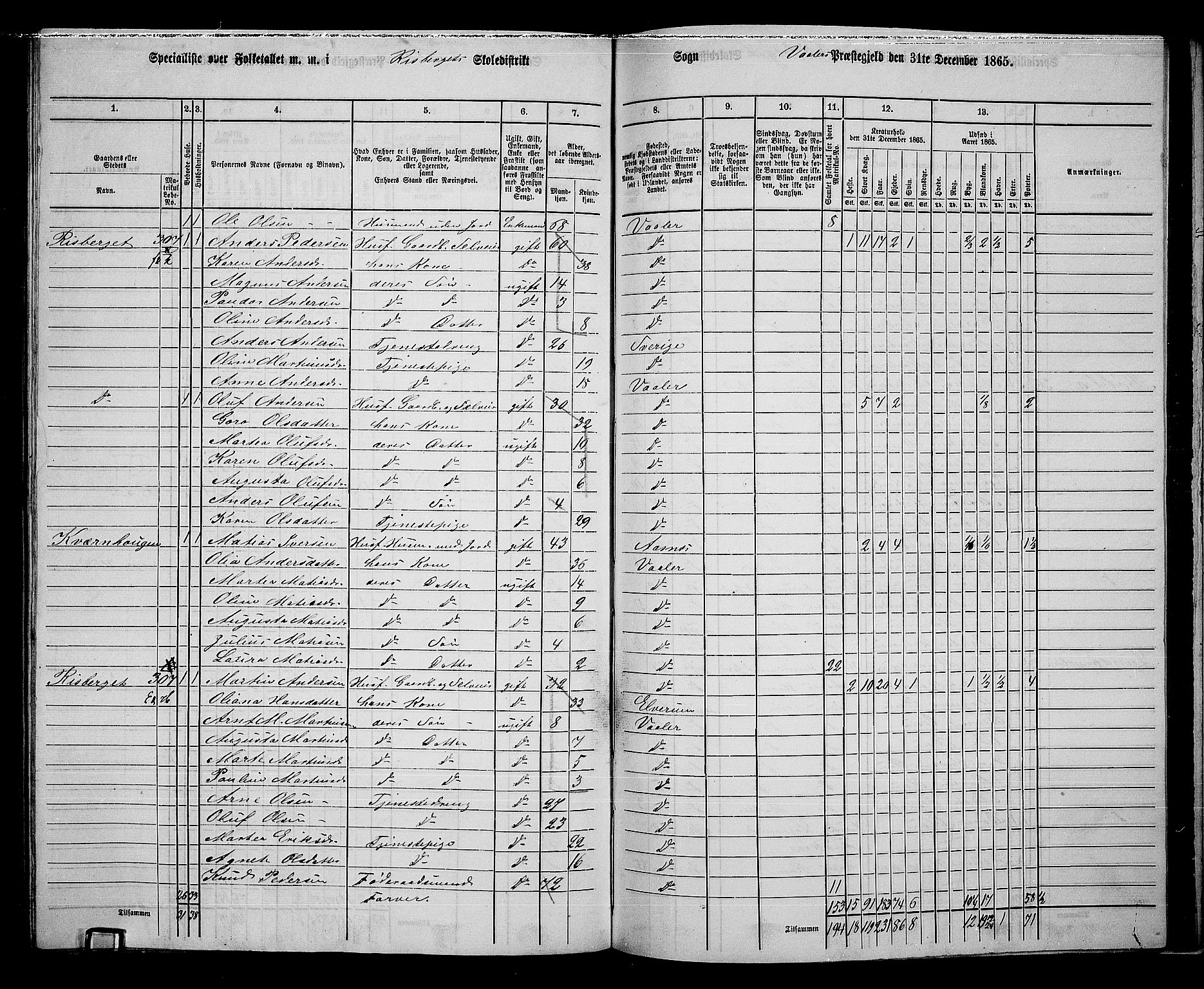 RA, 1865 census for Våler, 1865, p. 151