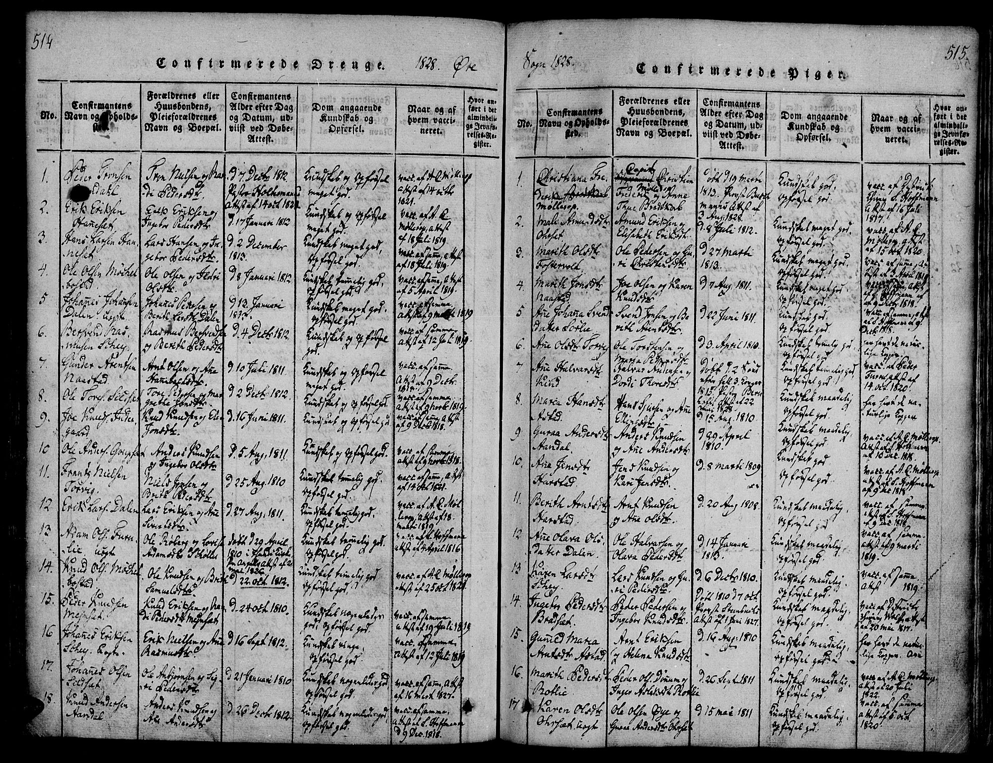 Ministerialprotokoller, klokkerbøker og fødselsregistre - Møre og Romsdal, AV/SAT-A-1454/586/L0982: Parish register (official) no. 586A08, 1819-1829, p. 514-515