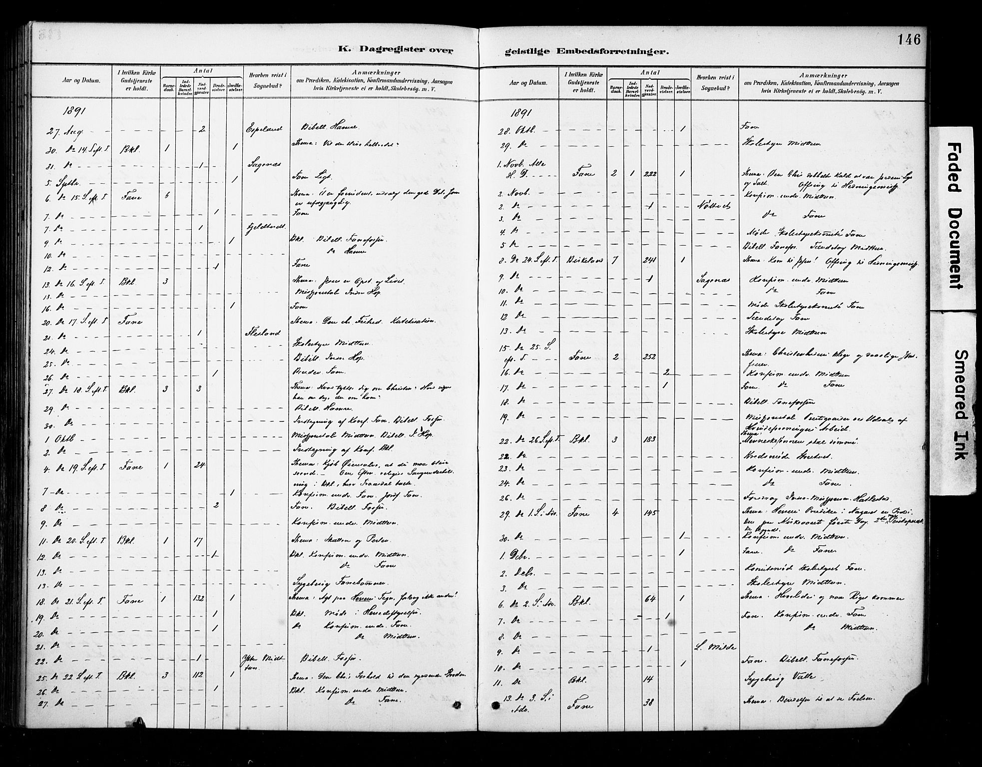 Fana Sokneprestembete, AV/SAB-A-75101/H/Haa/Haab/L0002: Parish register (official) no. B 2, 1890-1897, p. 146