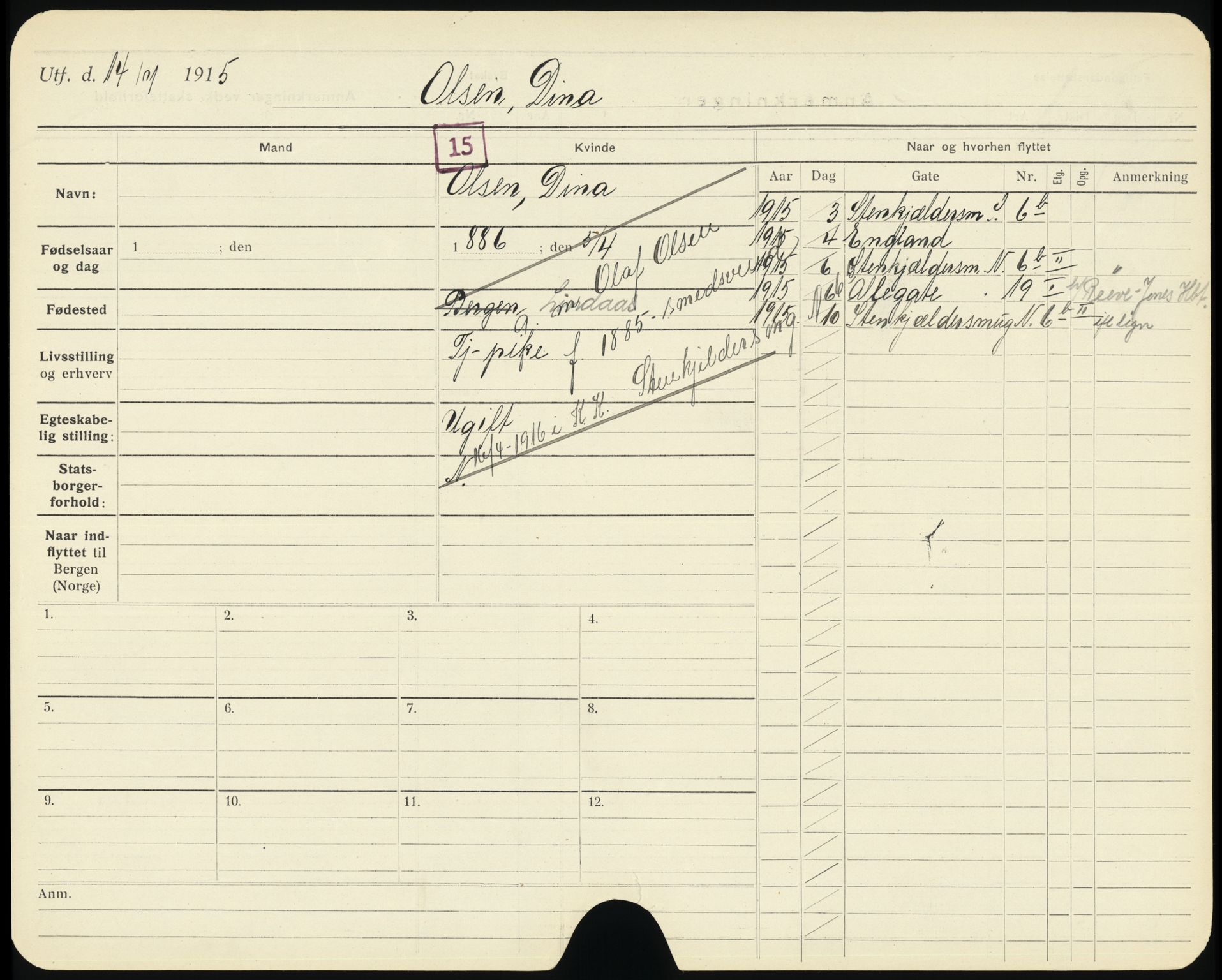 Bergen folkeregister, AV/SAB-A-17201/K/Ka/L0008: Gifte kvinner 1912 - 1919, Olsen, D. - Røsvold, 1912-1919
