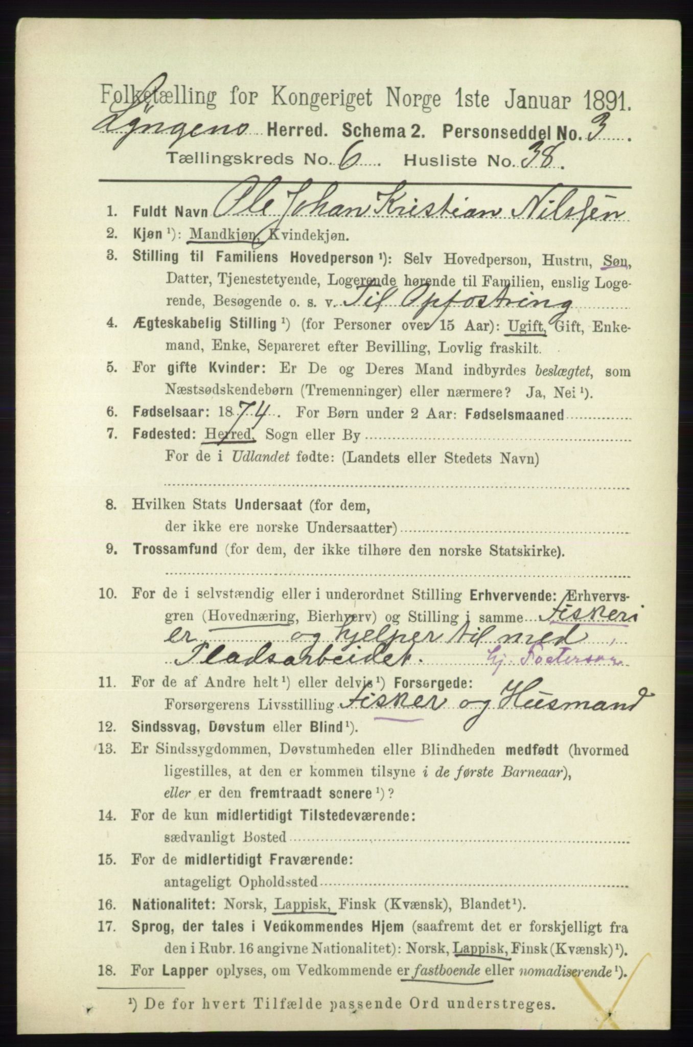 RA, 1891 census for 1938 Lyngen, 1891, p. 5533