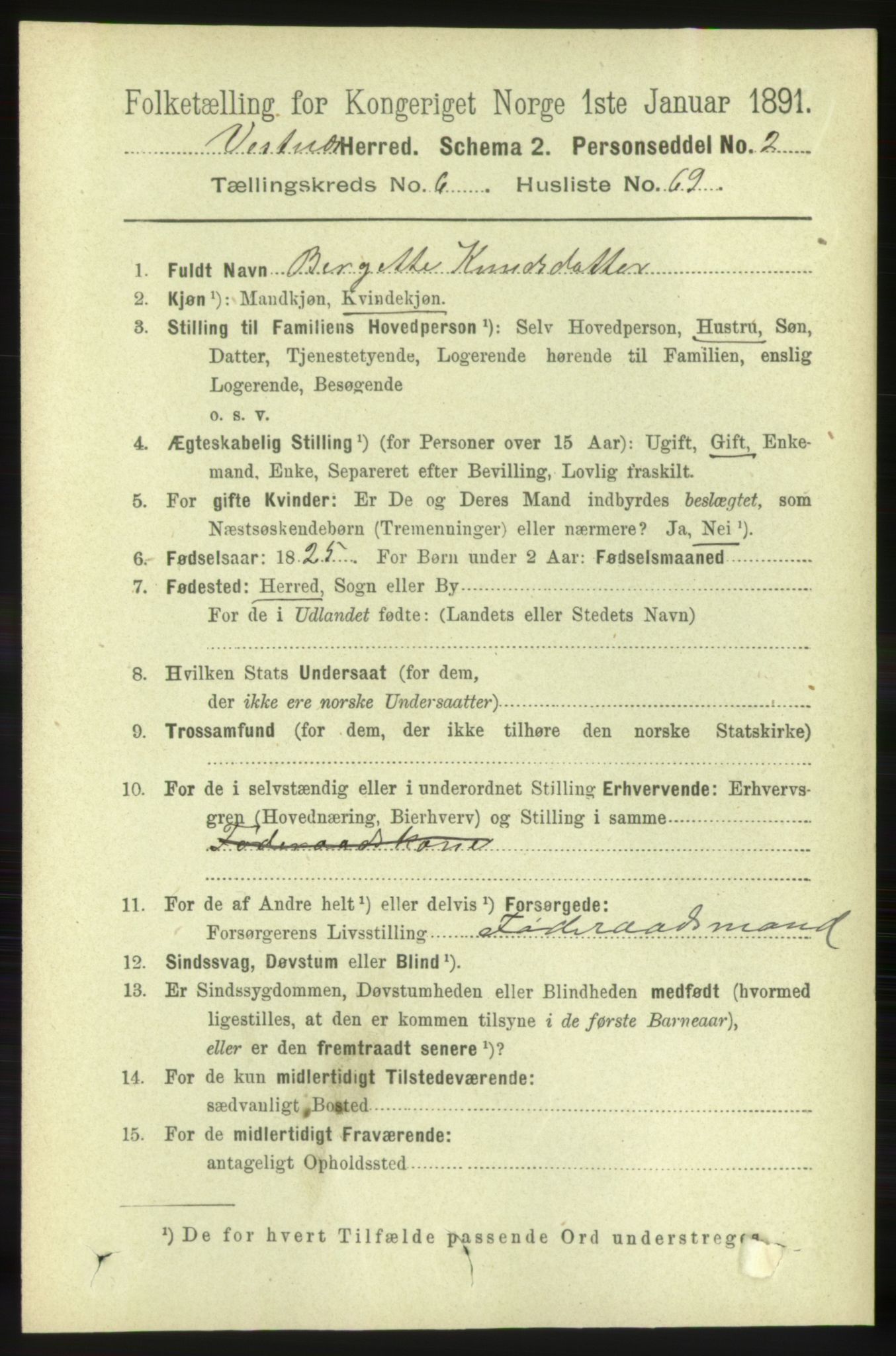 RA, 1891 census for 1535 Vestnes, 1891, p. 2606