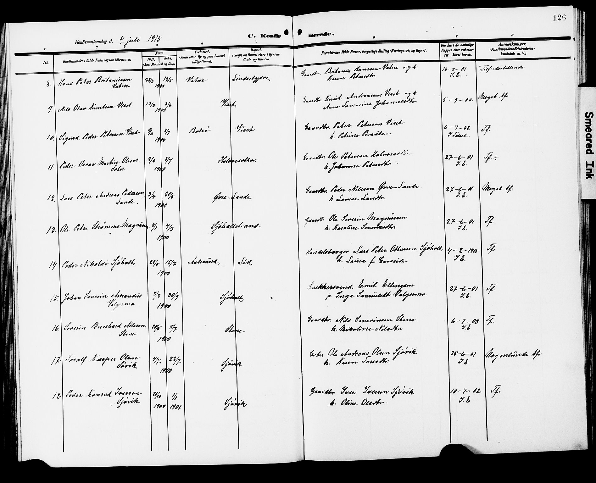 Ministerialprotokoller, klokkerbøker og fødselsregistre - Møre og Romsdal, AV/SAT-A-1454/522/L0328: Parish register (copy) no. 522C07, 1909-1925, p. 126