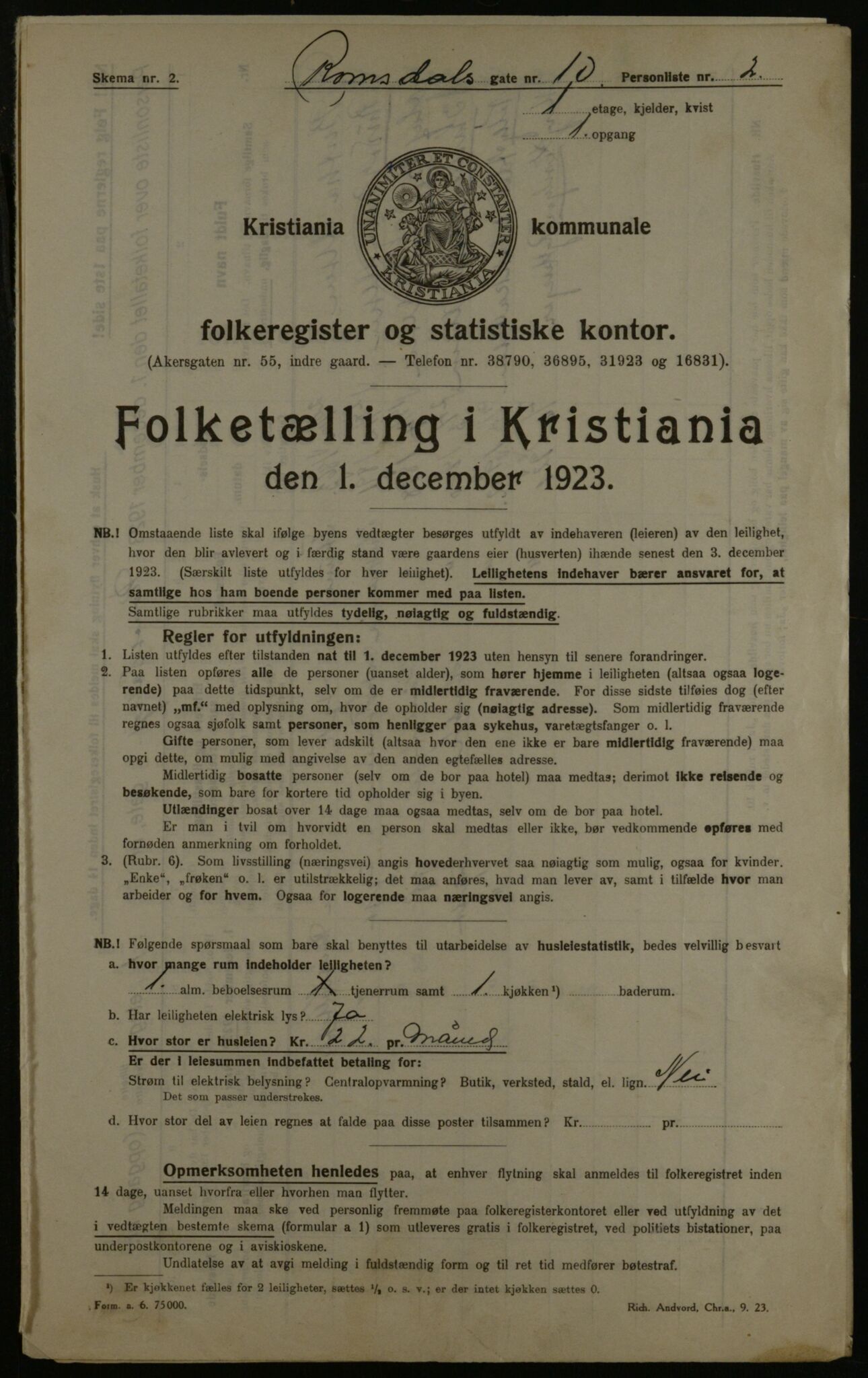 OBA, Municipal Census 1923 for Kristiania, 1923, p. 92070