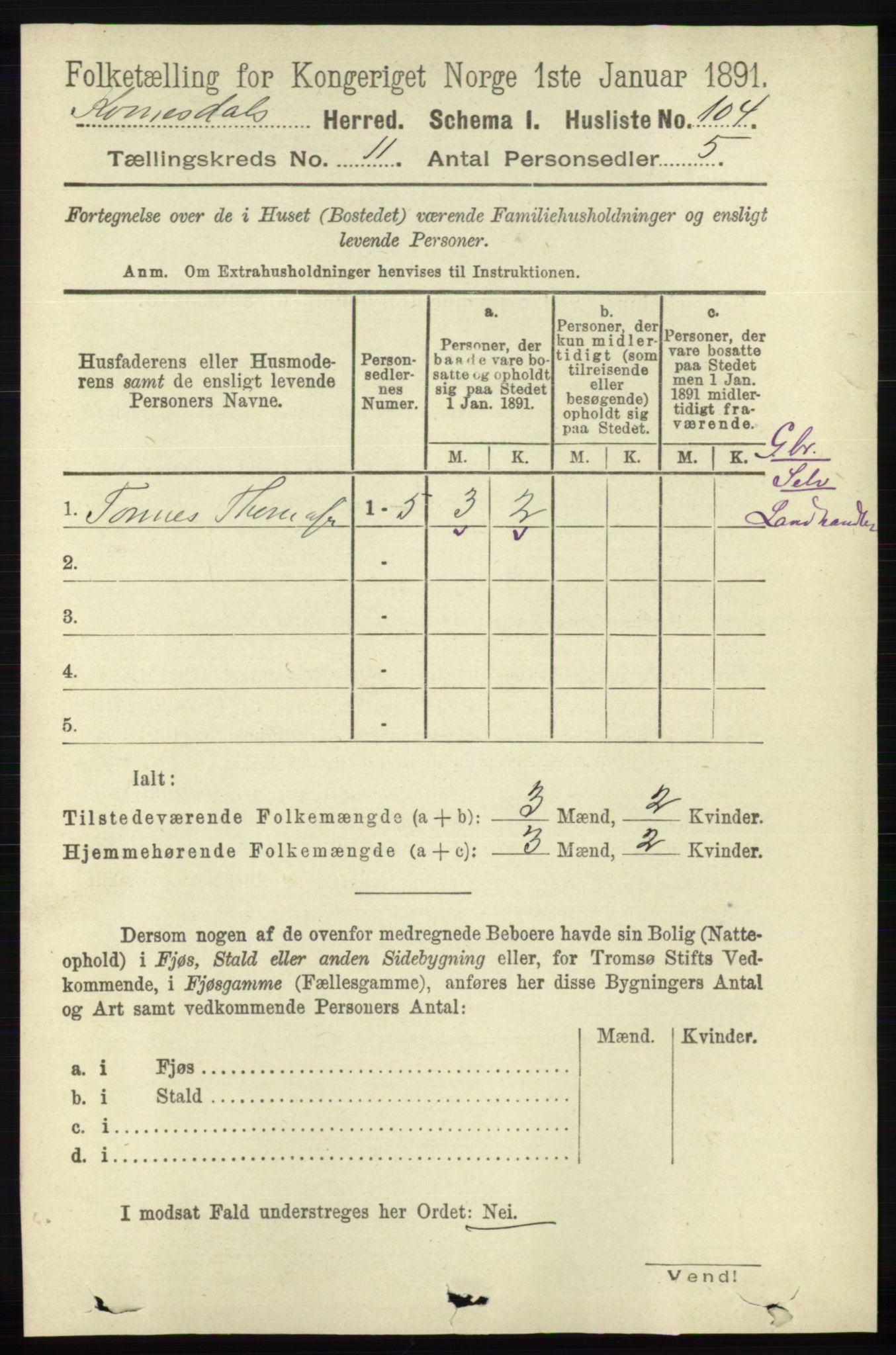 RA, 1891 census for 1037 Kvinesdal, 1891, p. 4499