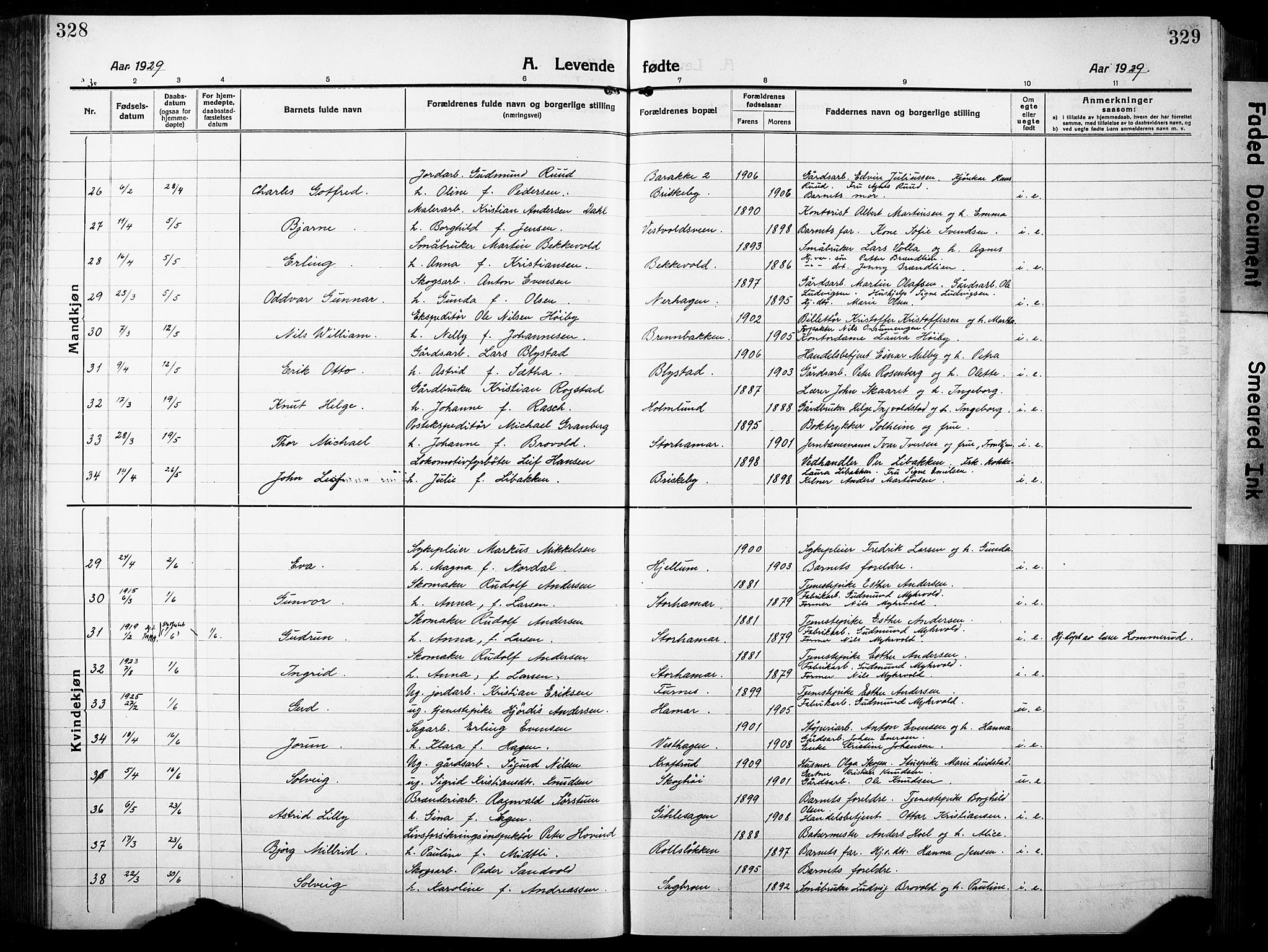 Vang prestekontor, Hedmark, AV/SAH-PREST-008/H/Ha/Hab/L0015: Parish register (copy) no. 15, 1915-1933, p. 328-329