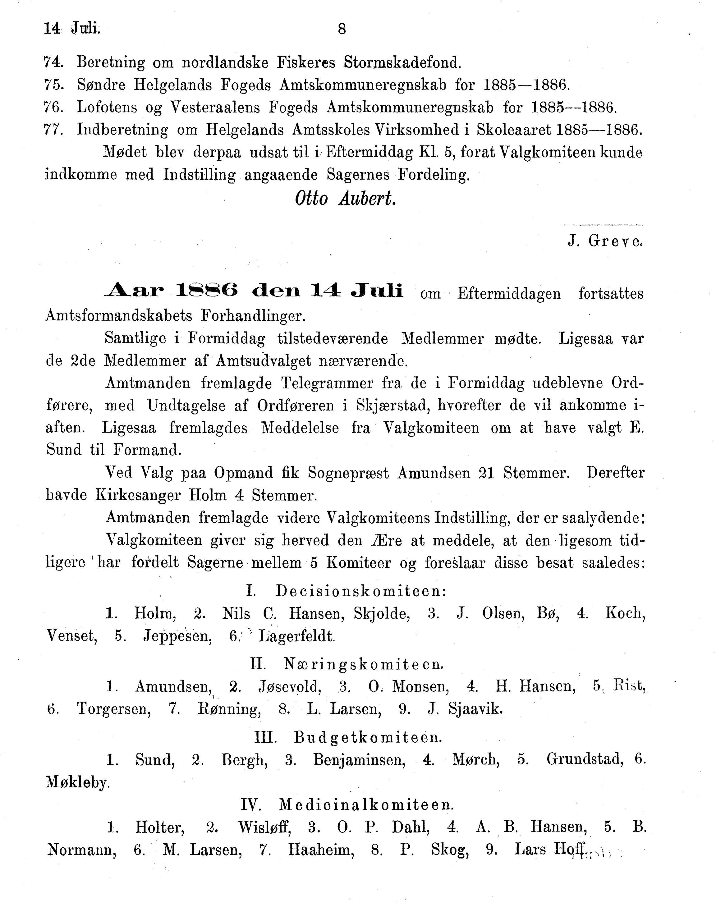 Nordland Fylkeskommune. Fylkestinget, AIN/NFK-17/176/A/Ac/L0015: Fylkestingsforhandlinger 1886-1890, 1886-1890